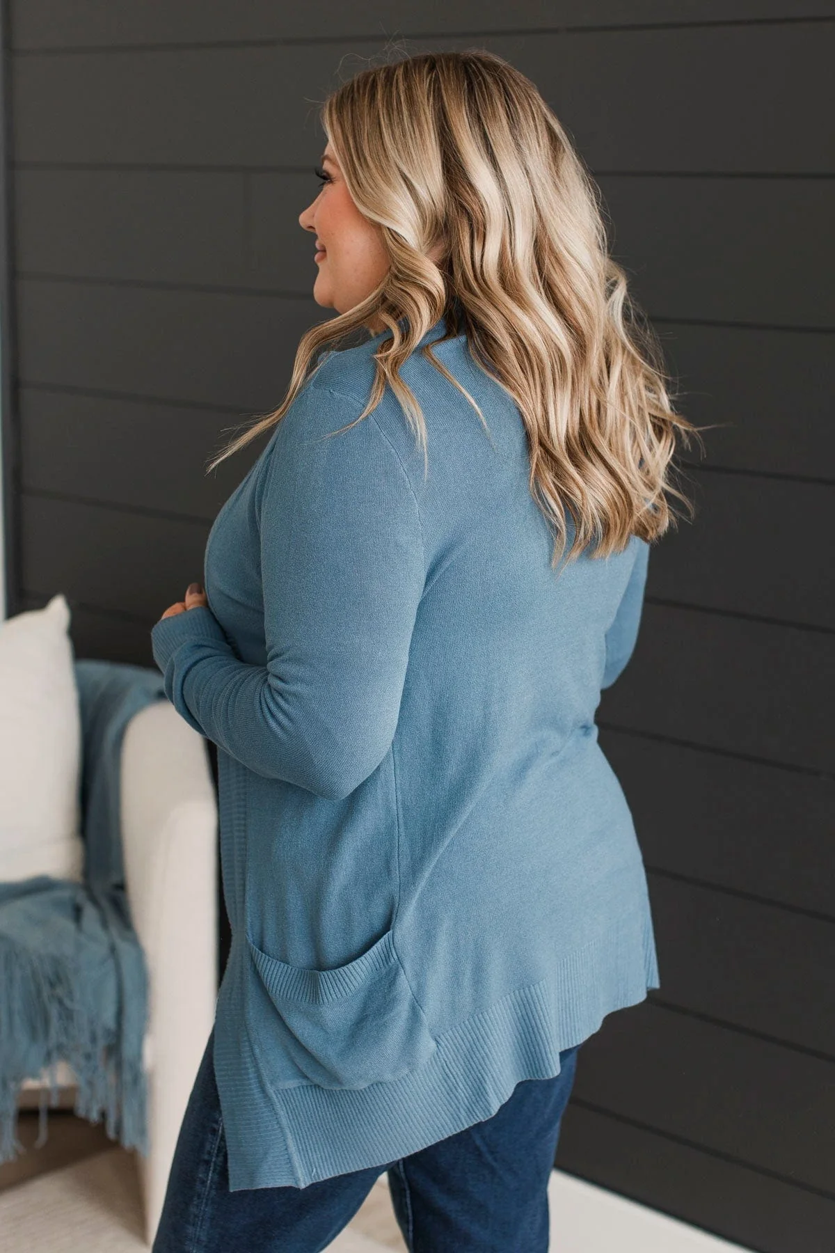 Comfortable With Myself Knit Cardigan- Slate Blue - Image 5