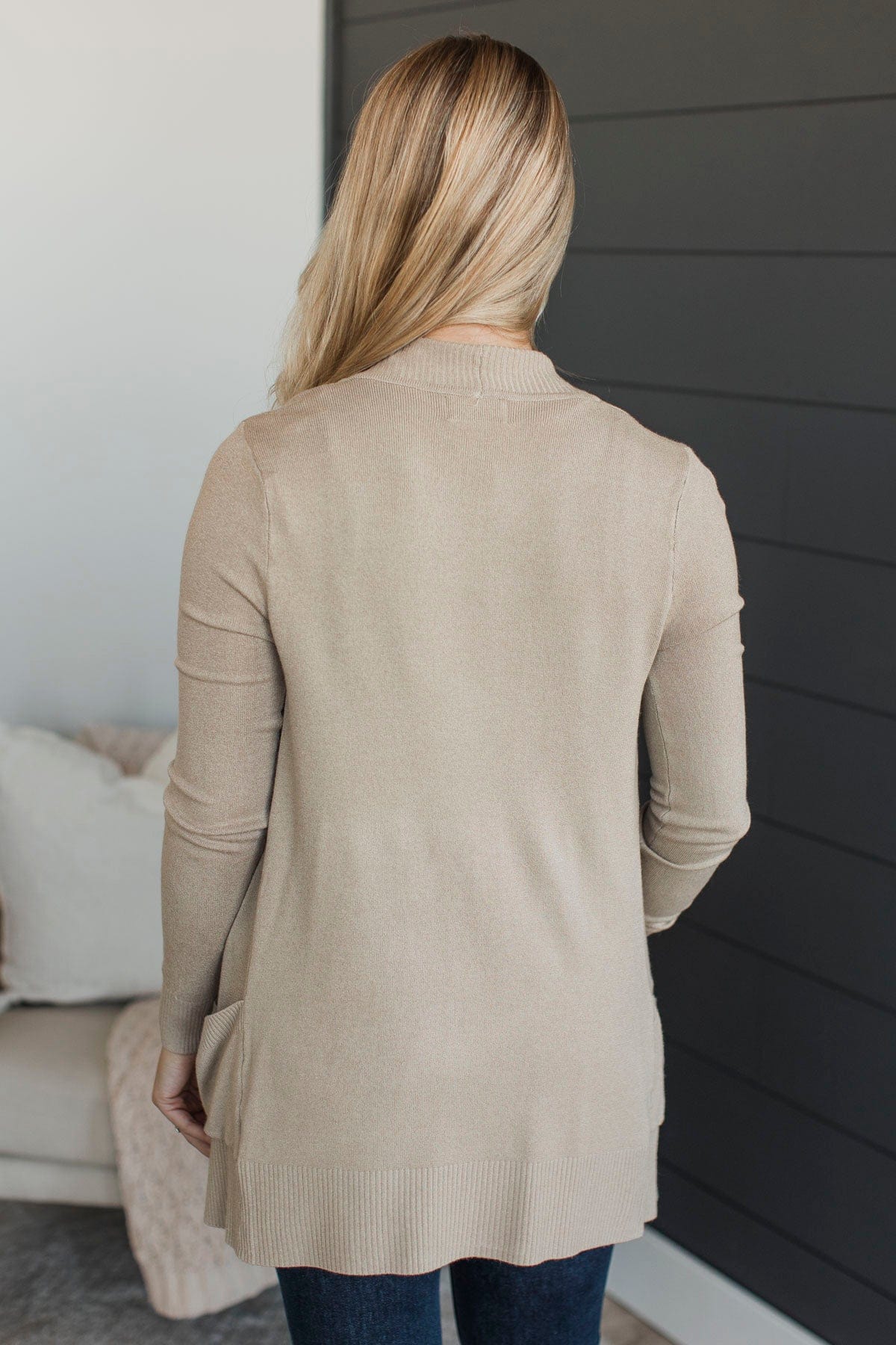 Comfortable With Myself Knit Cardigan- Taupe - Image 5