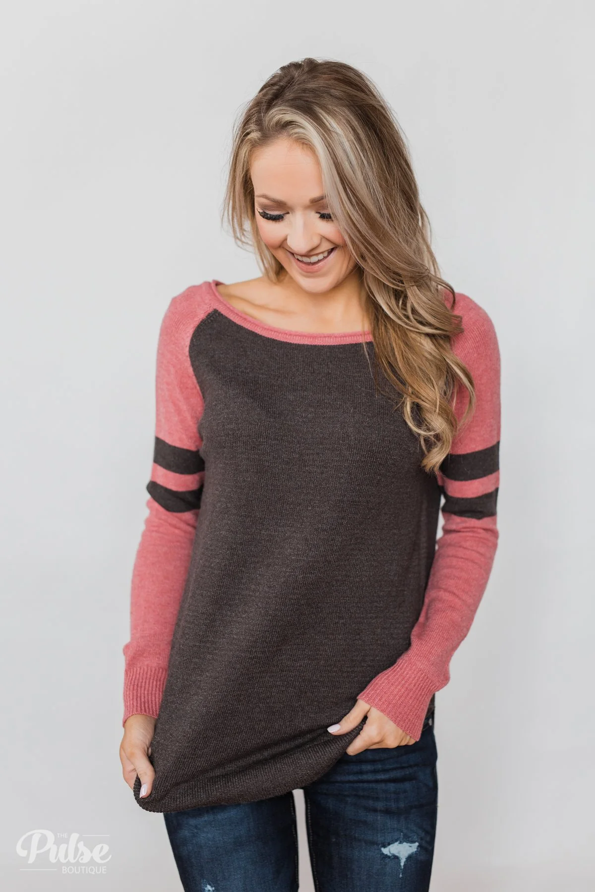 Comfy Color Block Pullover Sweater - Dusty Rose - Image 11