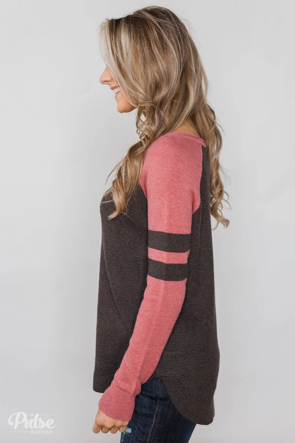 Comfy Color Block Pullover Sweater - Dusty Rose - Image 13