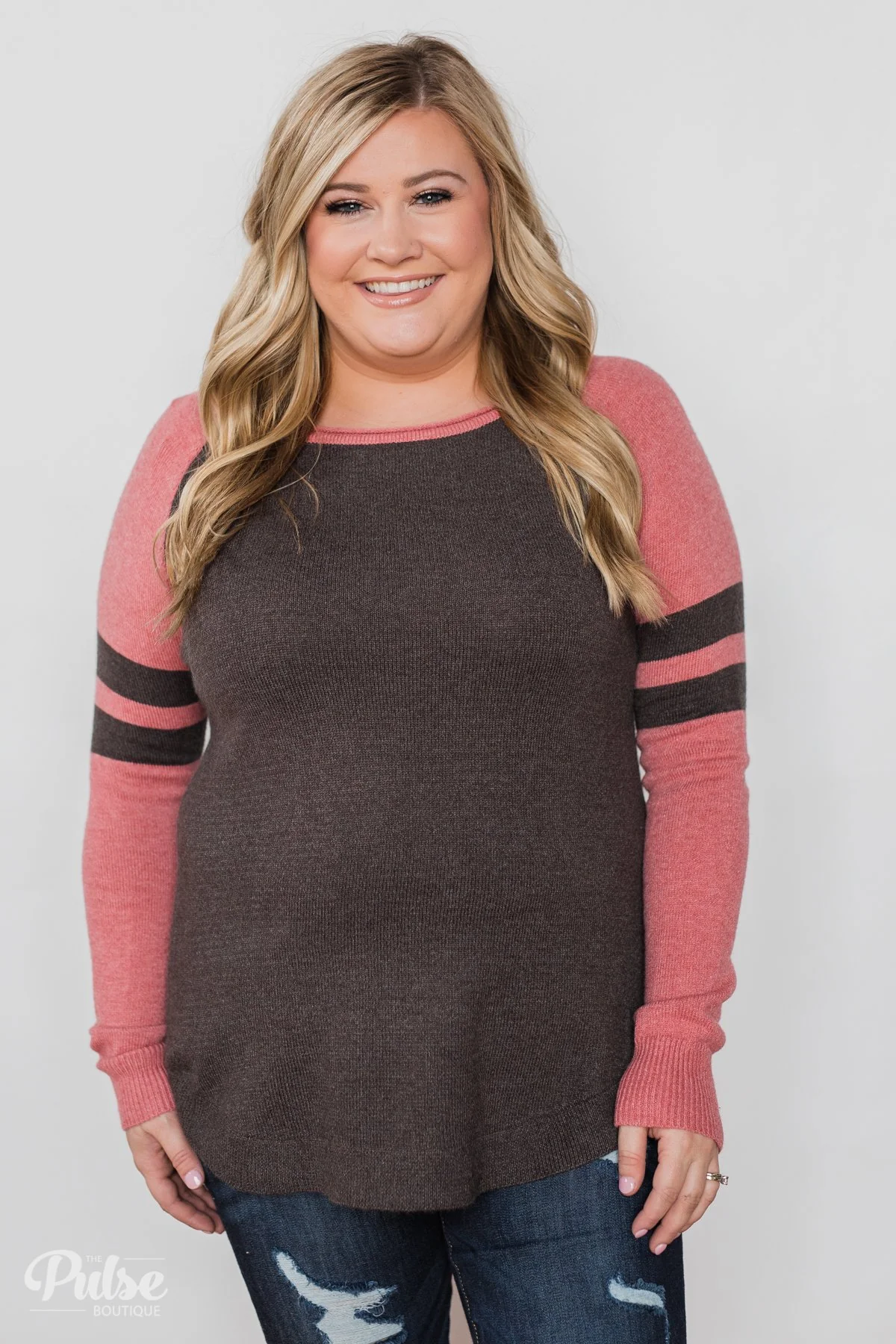 Comfy Color Block Pullover Sweater - Dusty Rose - Image 2