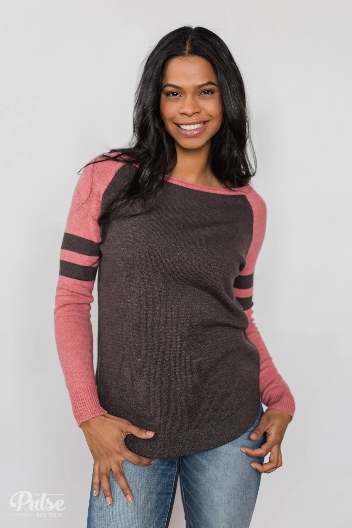 Comfy Color Block Pullover Sweater - Dusty Rose - Image 3