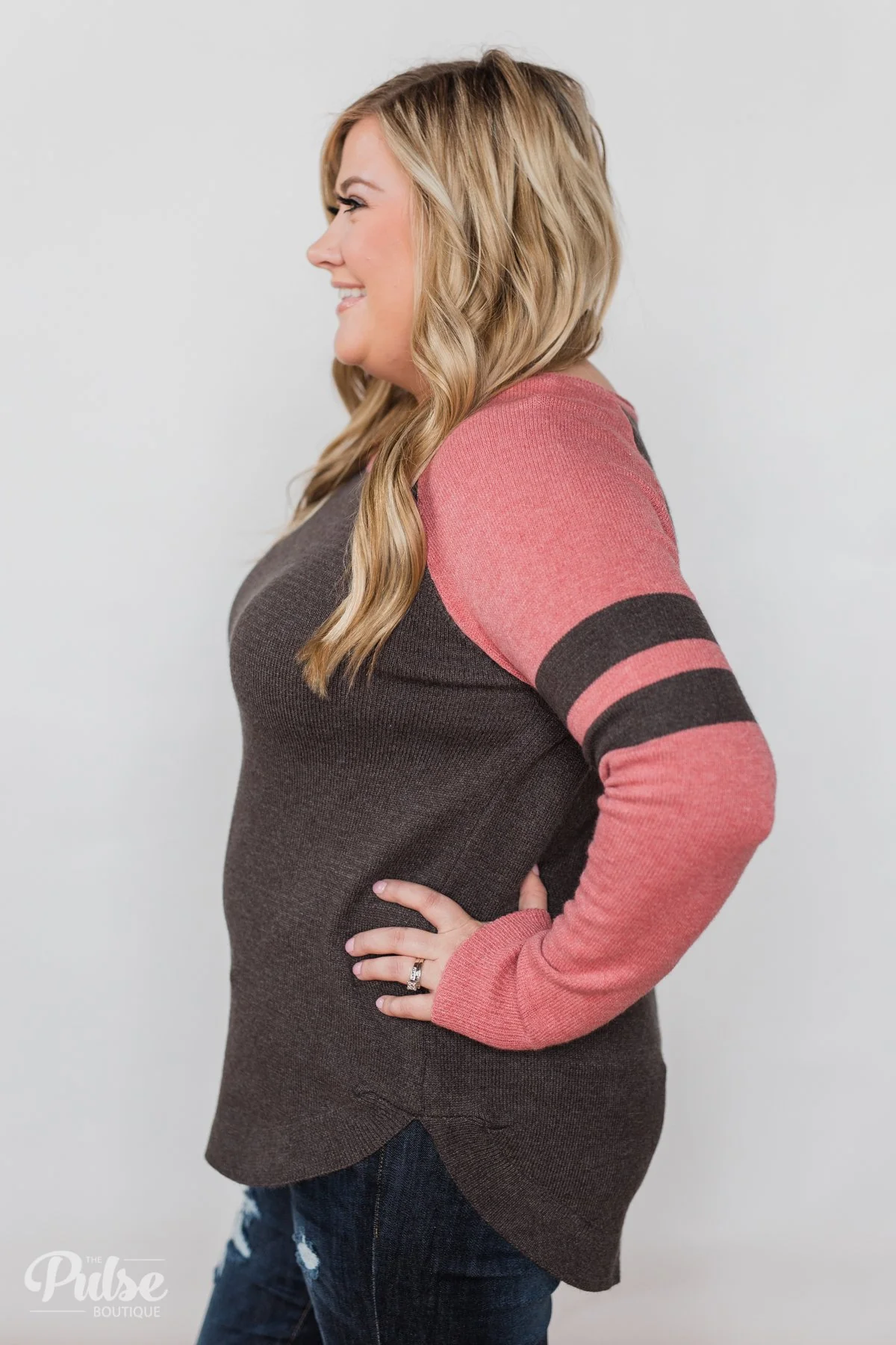 Comfy Color Block Pullover Sweater - Dusty Rose - Image 5
