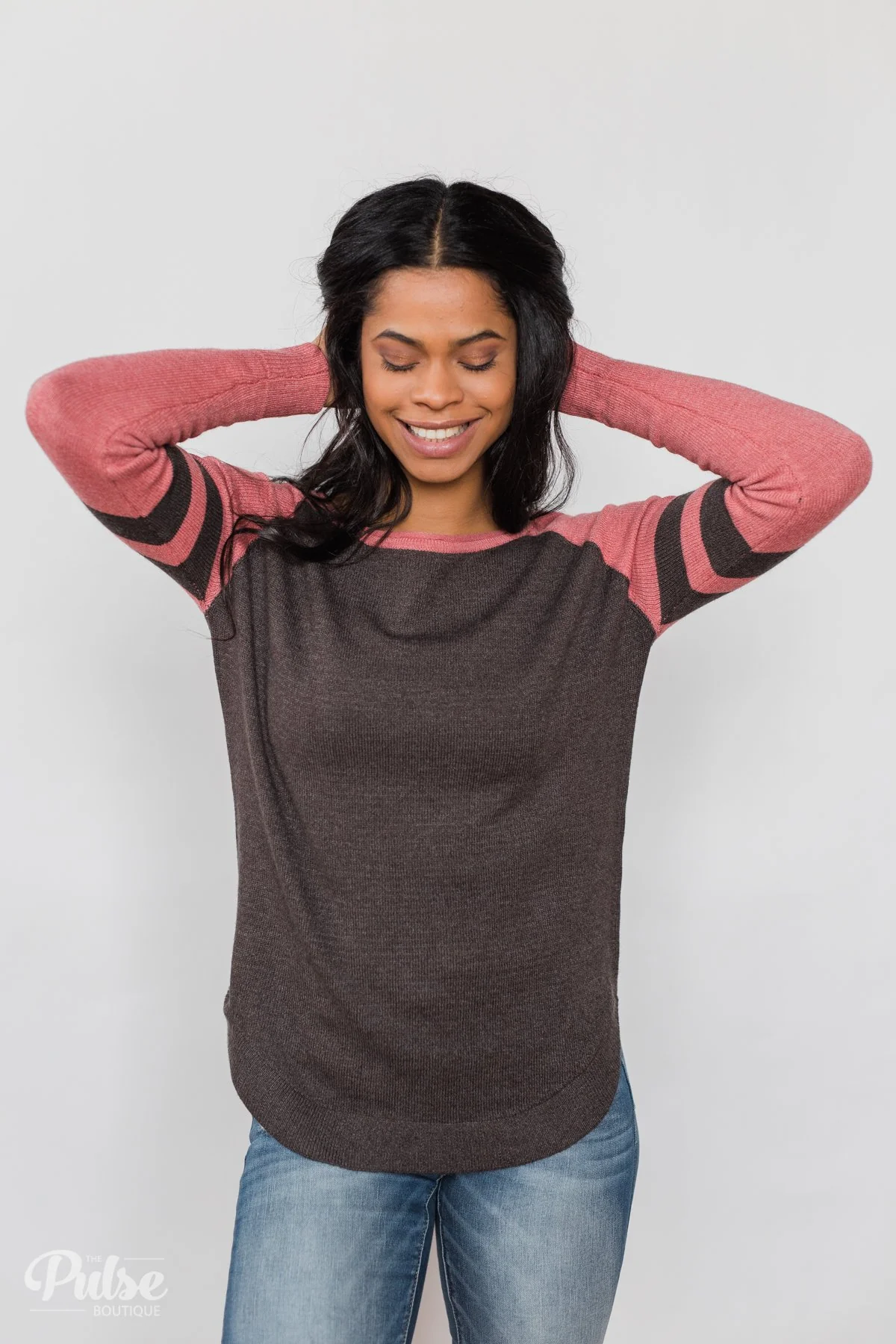 Comfy Color Block Pullover Sweater - Dusty Rose - Image 7