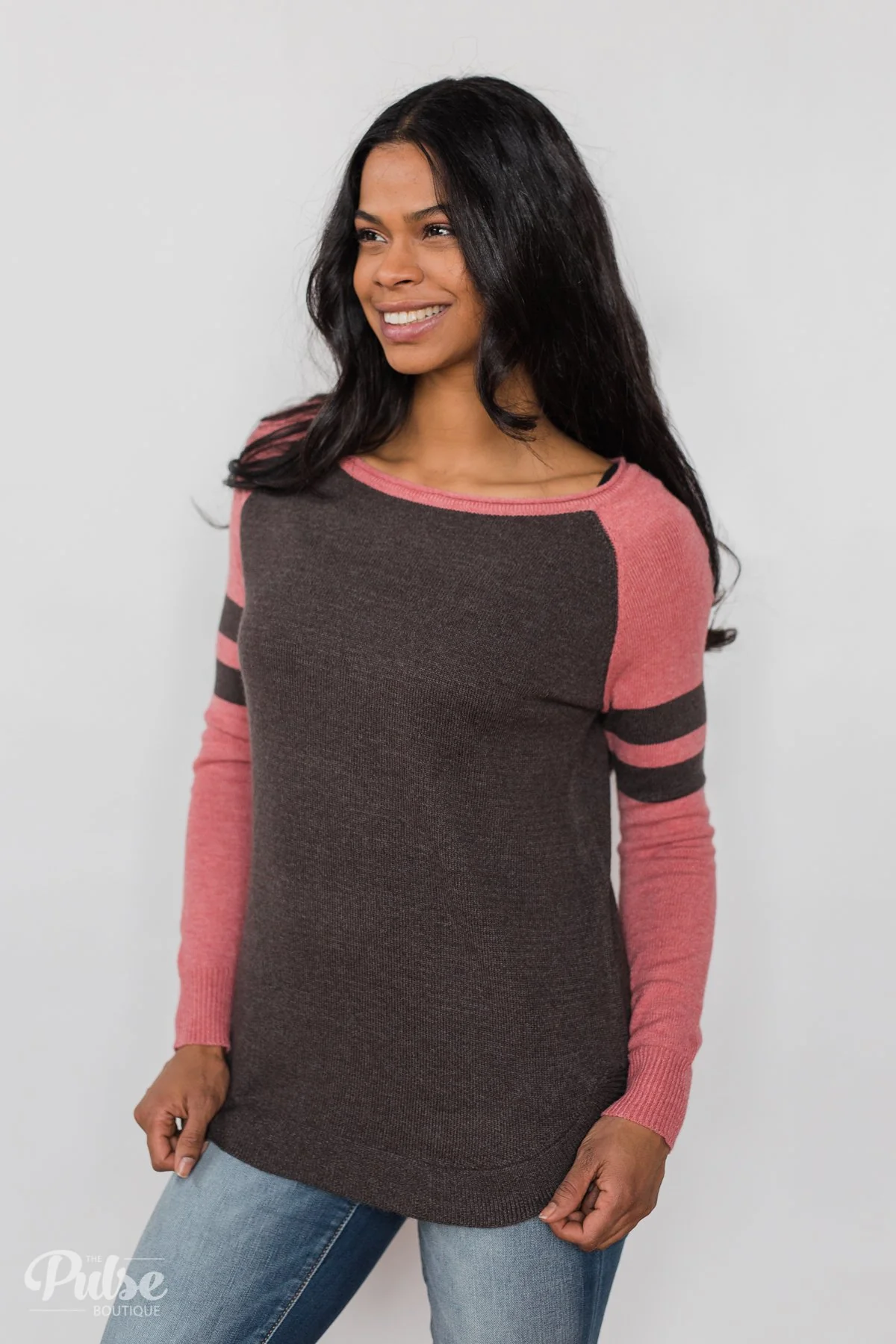 Comfy Color Block Pullover Sweater - Dusty Rose - Image 8