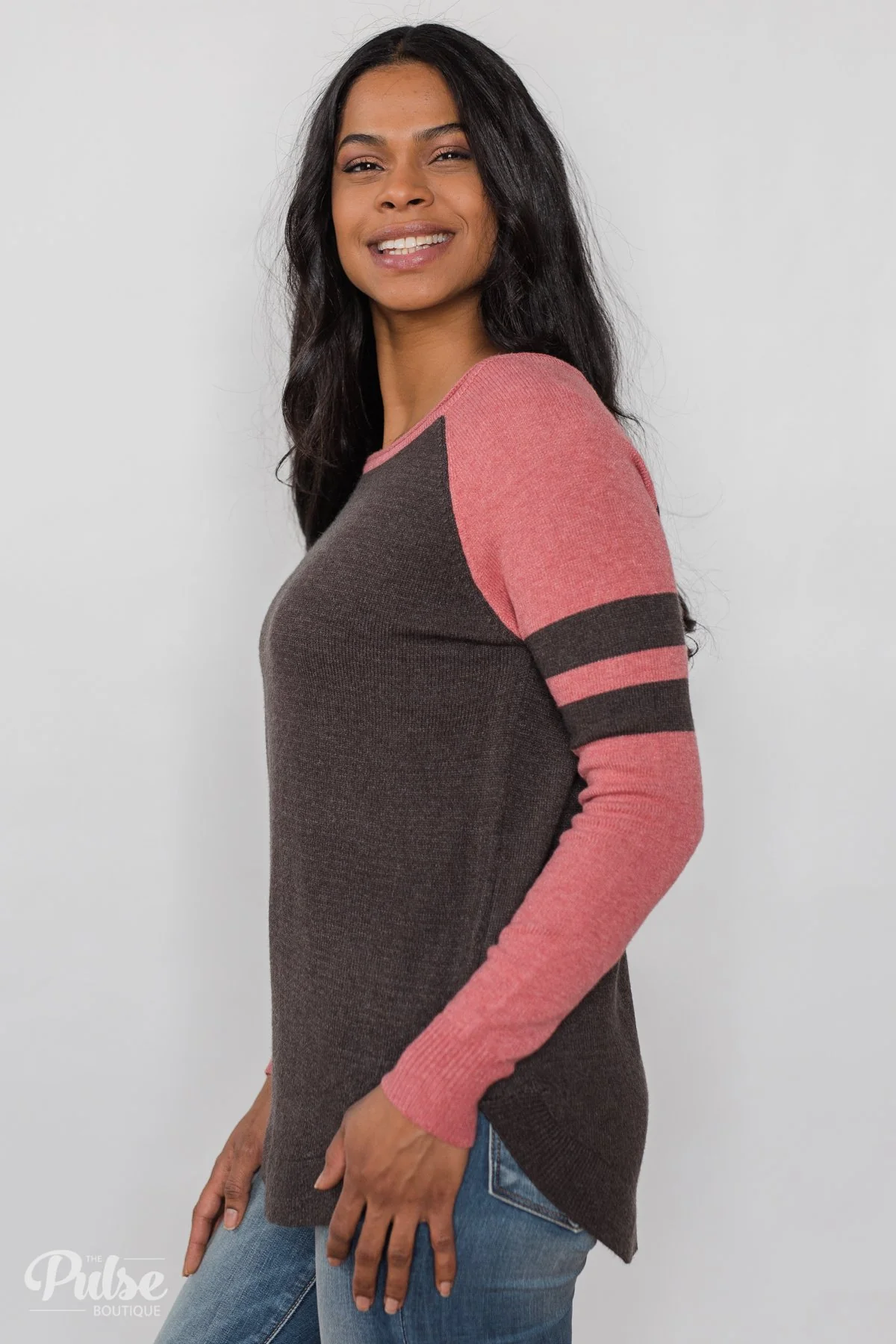 Comfy Color Block Pullover Sweater - Dusty Rose - Image 9