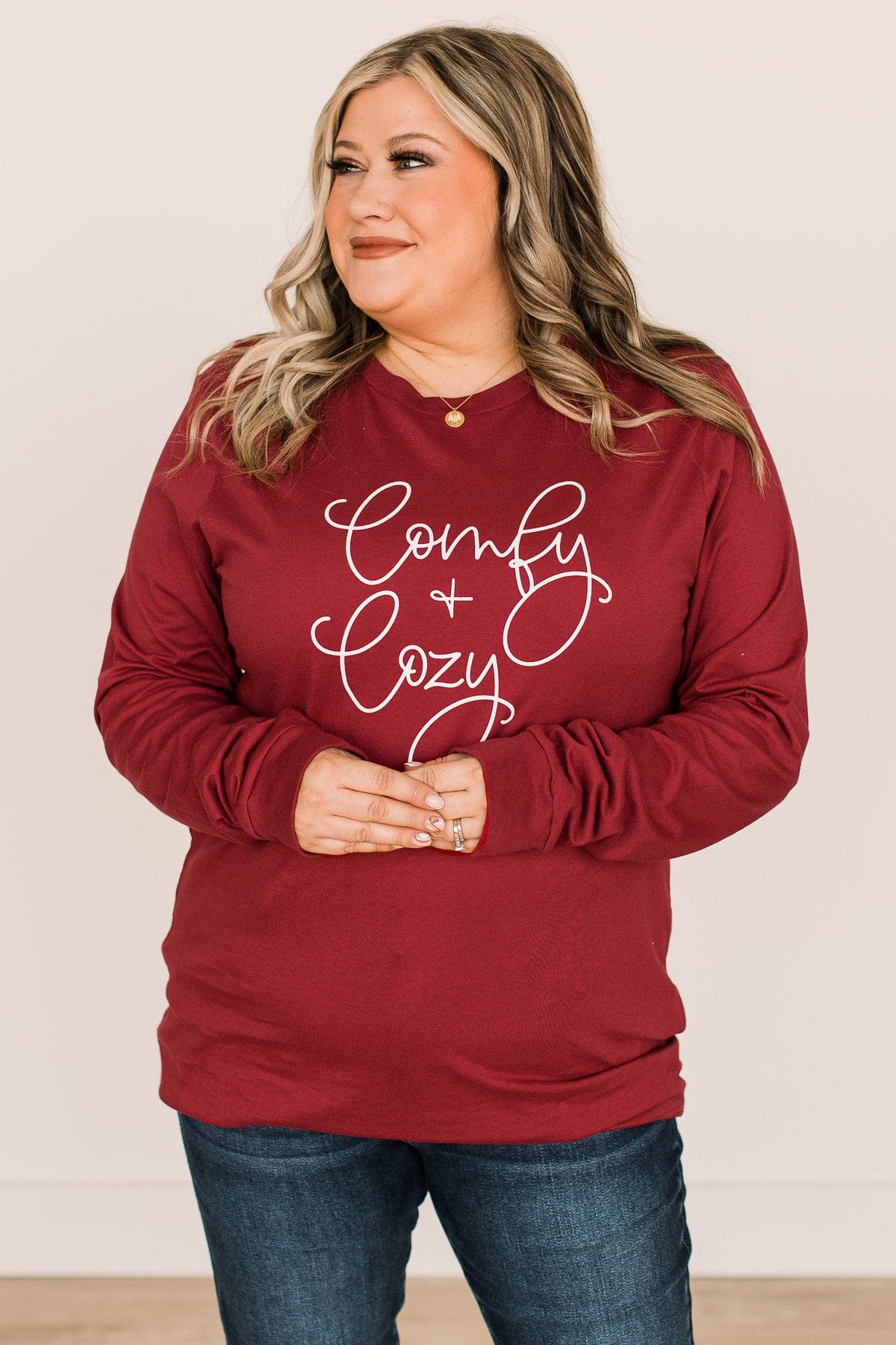 "Comfy & Cozy" Graphic Tee- Cardinal Red - Image 4
