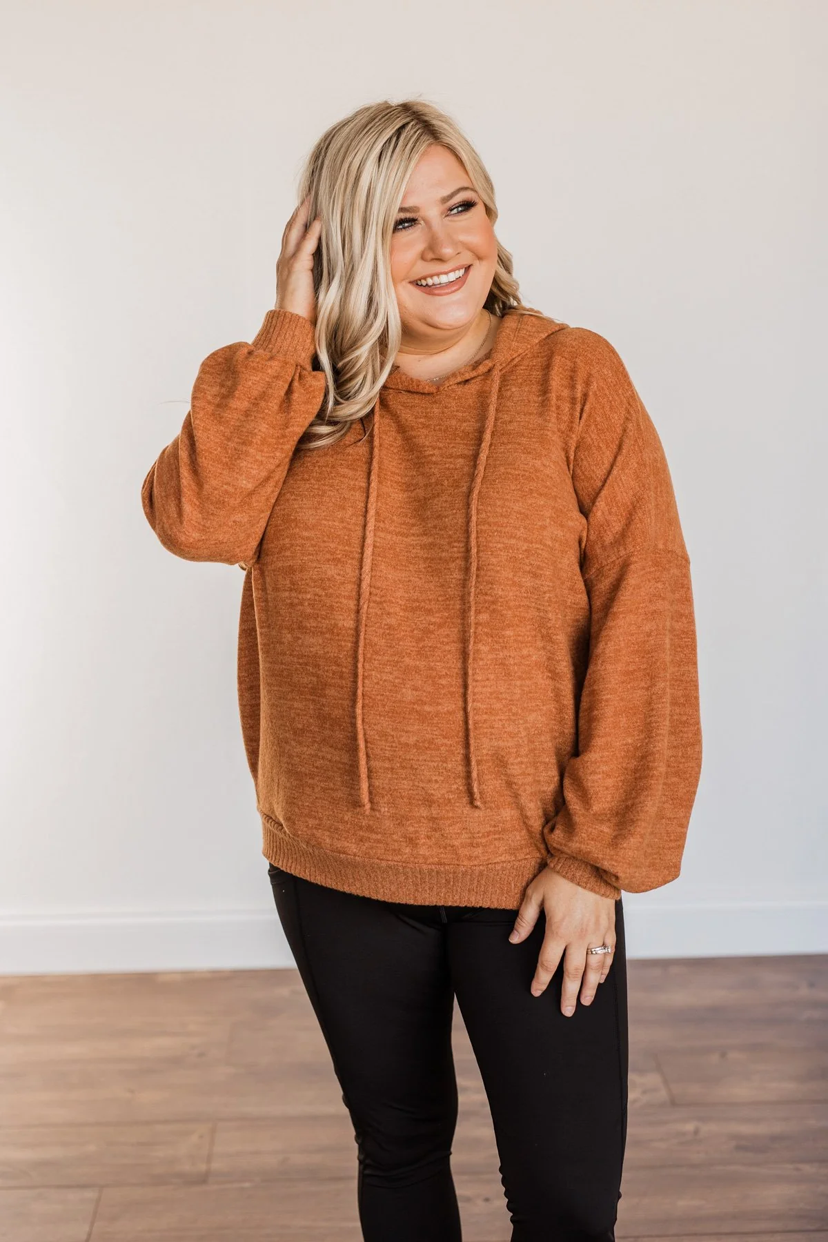 Comfy Is Key Drawstring Hoodie- Burnt Orange - Image 12