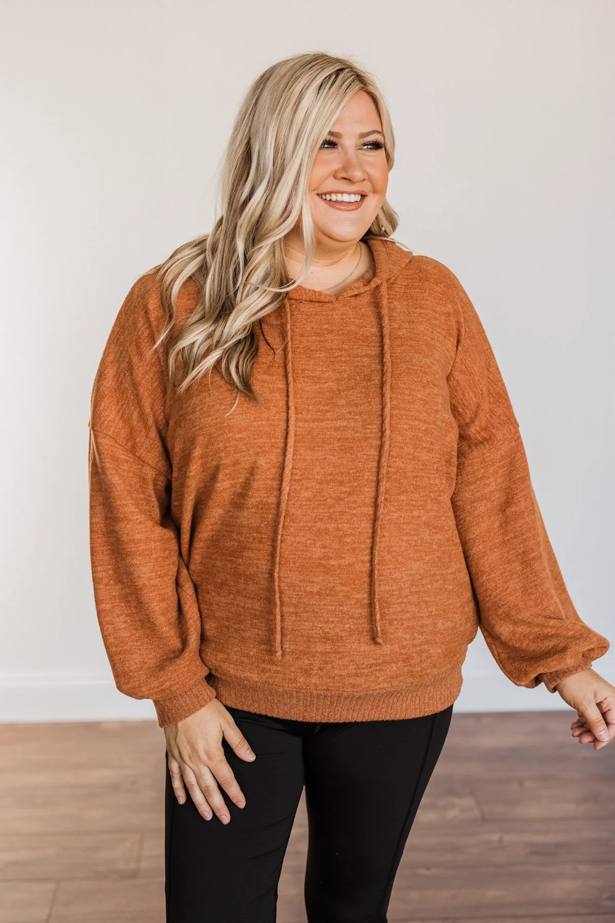 Comfy Is Key Drawstring Hoodie- Burnt Orange - Image 13