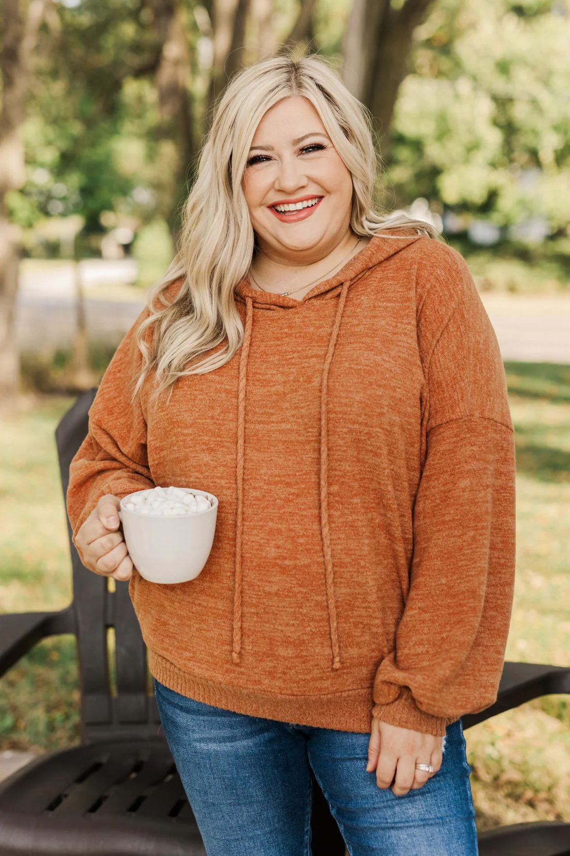 Comfy Is Key Drawstring Hoodie- Burnt Orange - Image 3