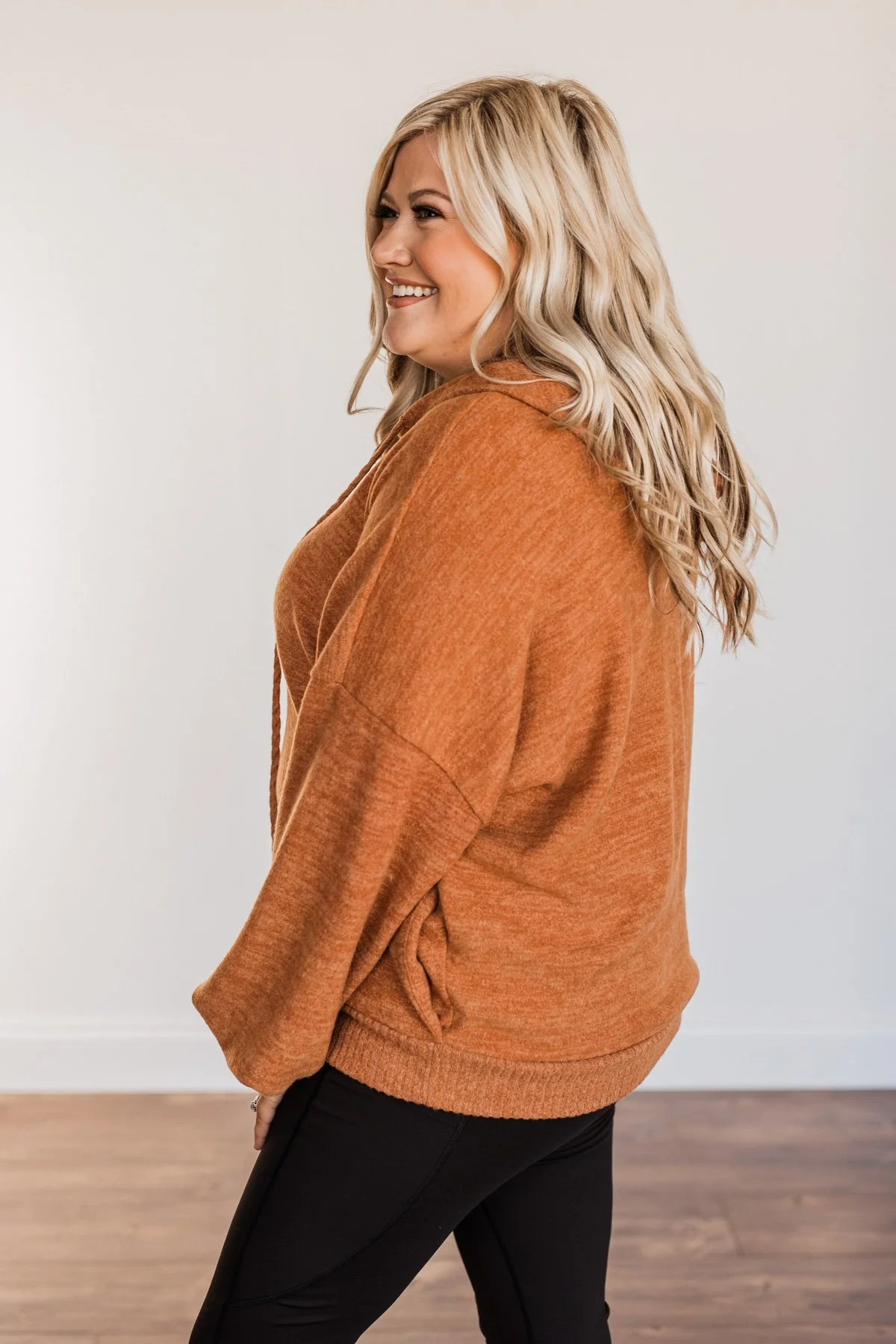 Comfy Is Key Drawstring Hoodie- Burnt Orange - Image 8