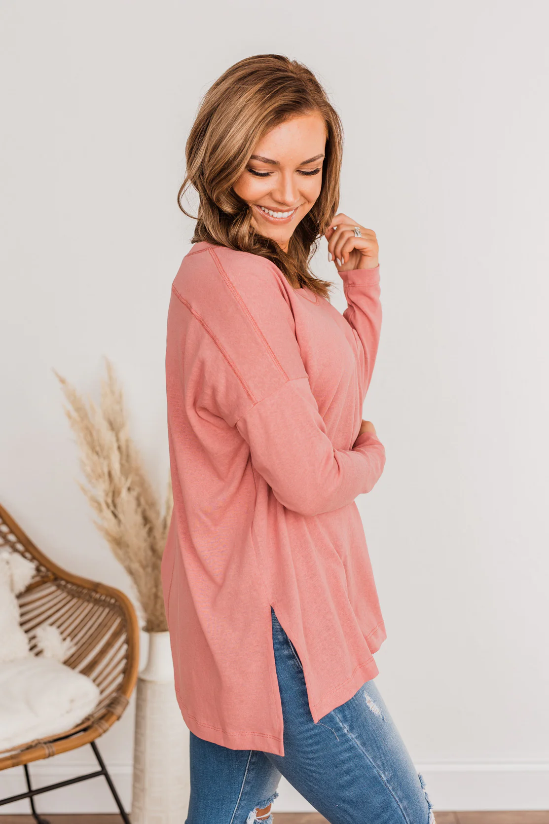 Comfy & Stylish Long Sleeve Pocket Top- Berry - Image 6