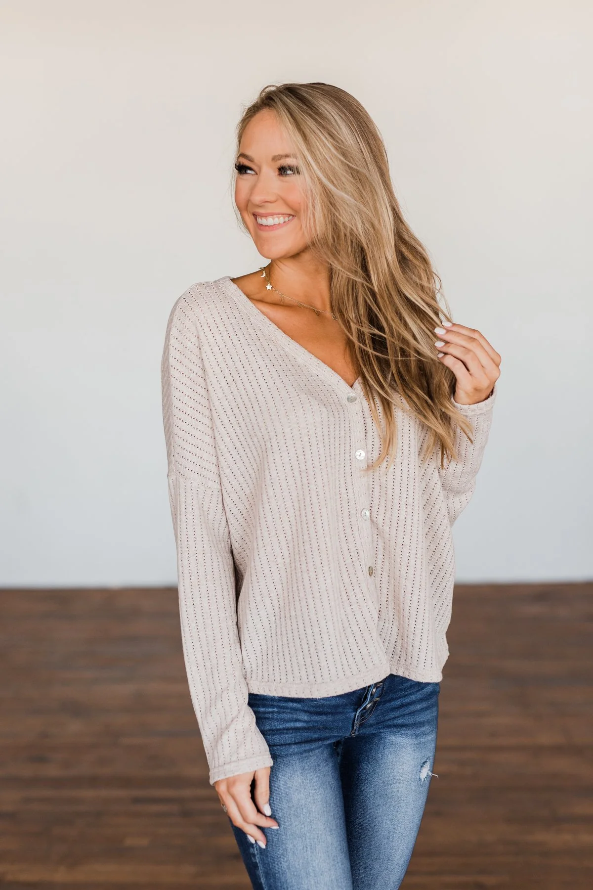 Coming Home To You Knit Button Top- Oatmeal - Image 13