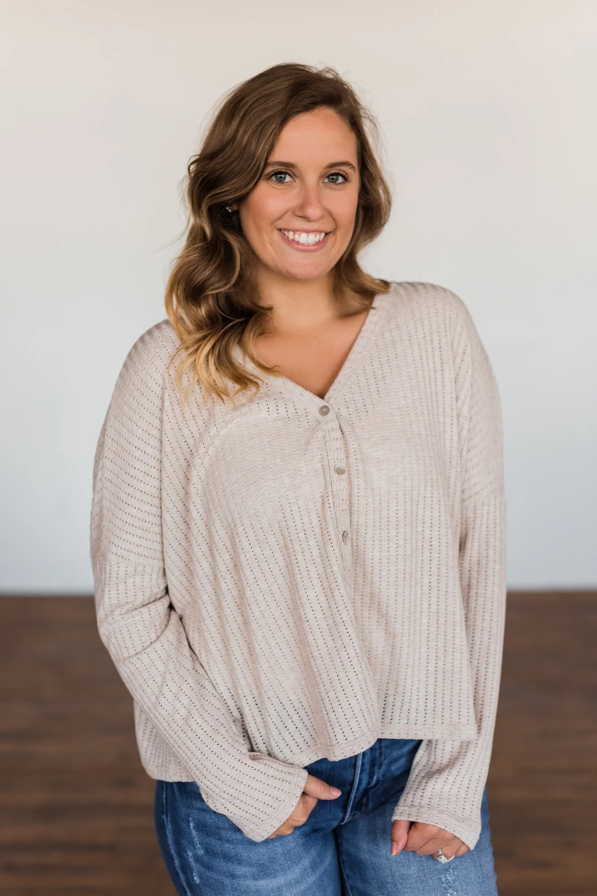 Coming Home To You Knit Button Top- Oatmeal - Image 8