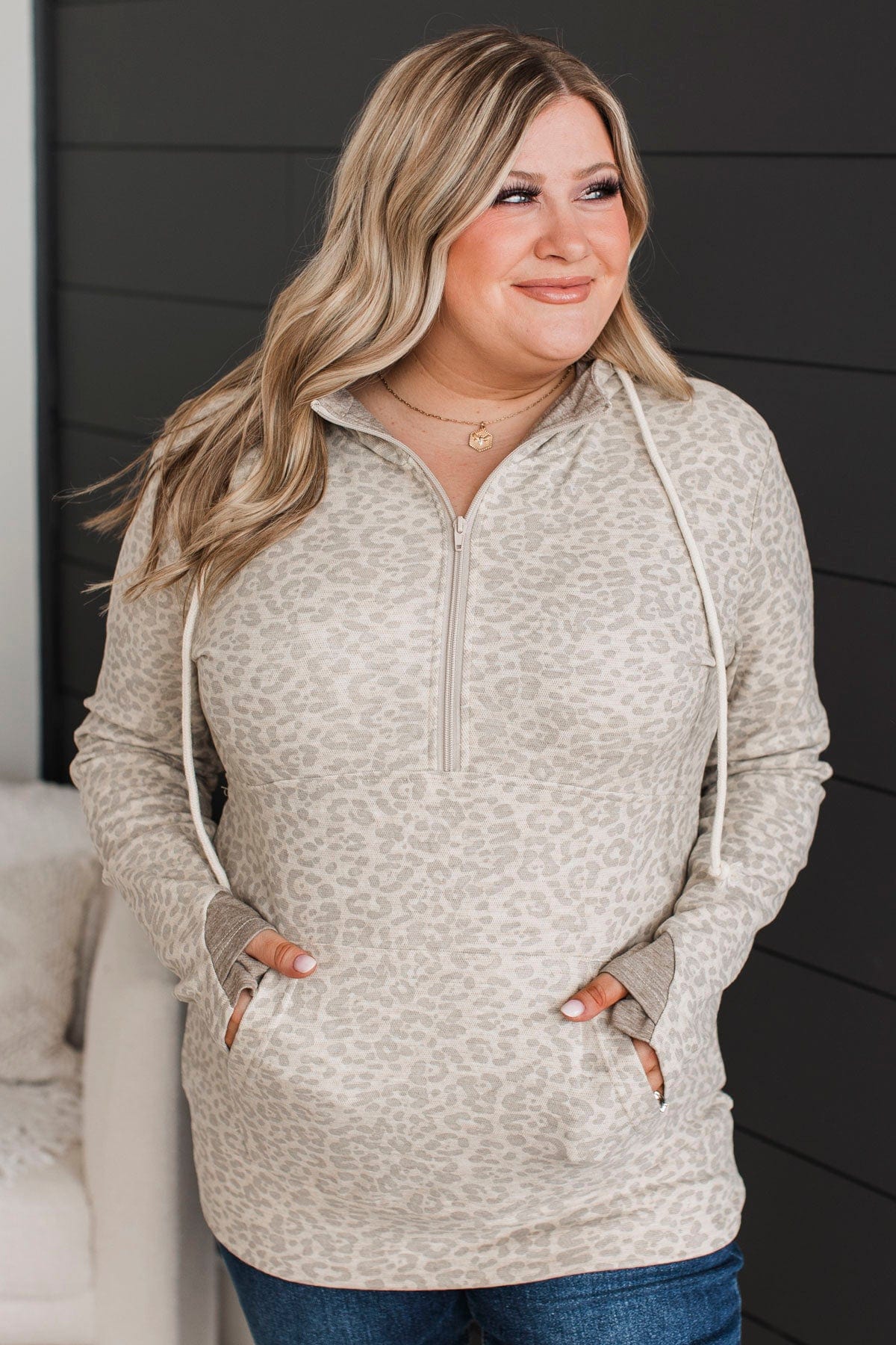 Command Attention Quarter Zip Hoodie- Oatmeal - Image 3