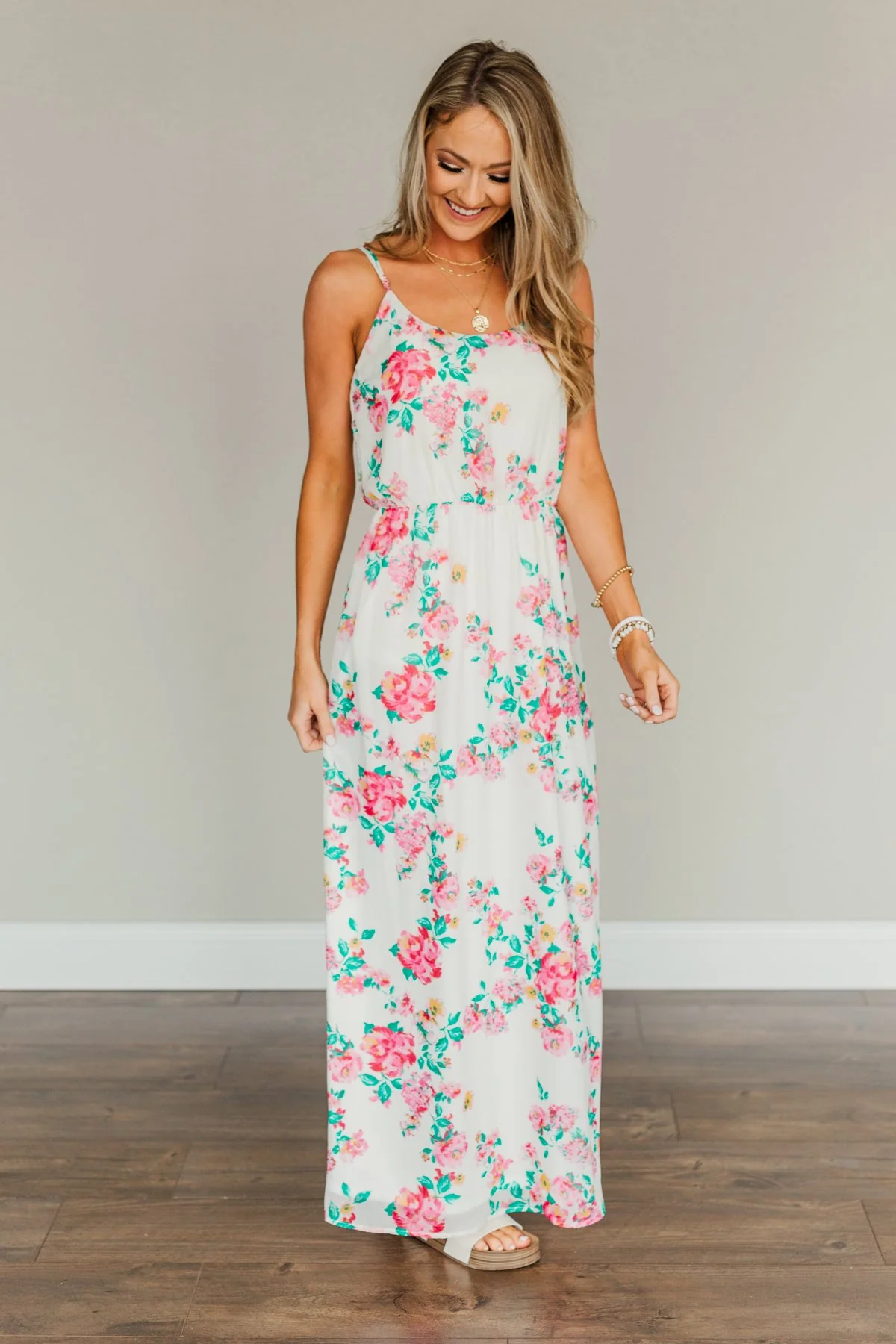 Committing To Forever Floral Maxi Dress- Ivory & Pink - Image 3