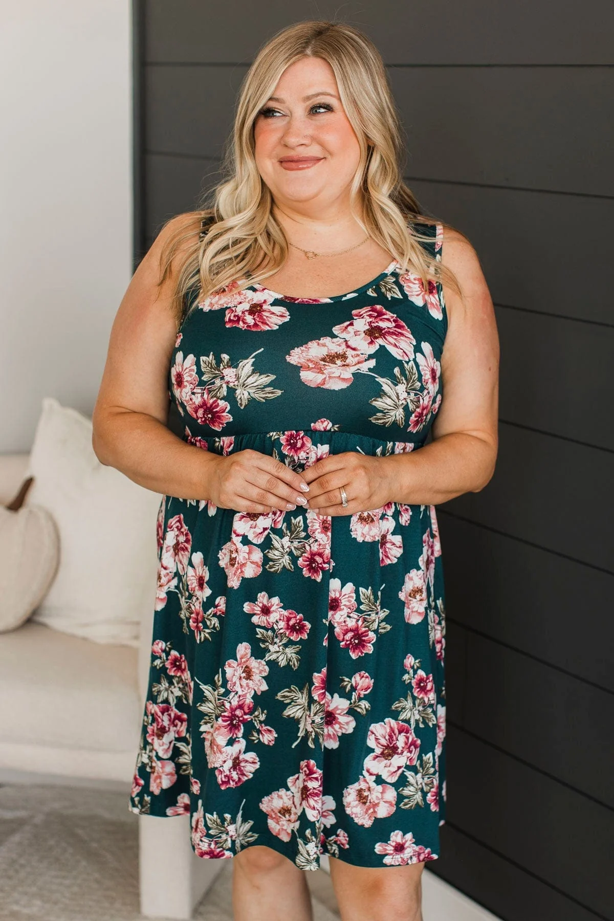 Compass To Your Heart Floral Dress- Hunter Green - Image 4