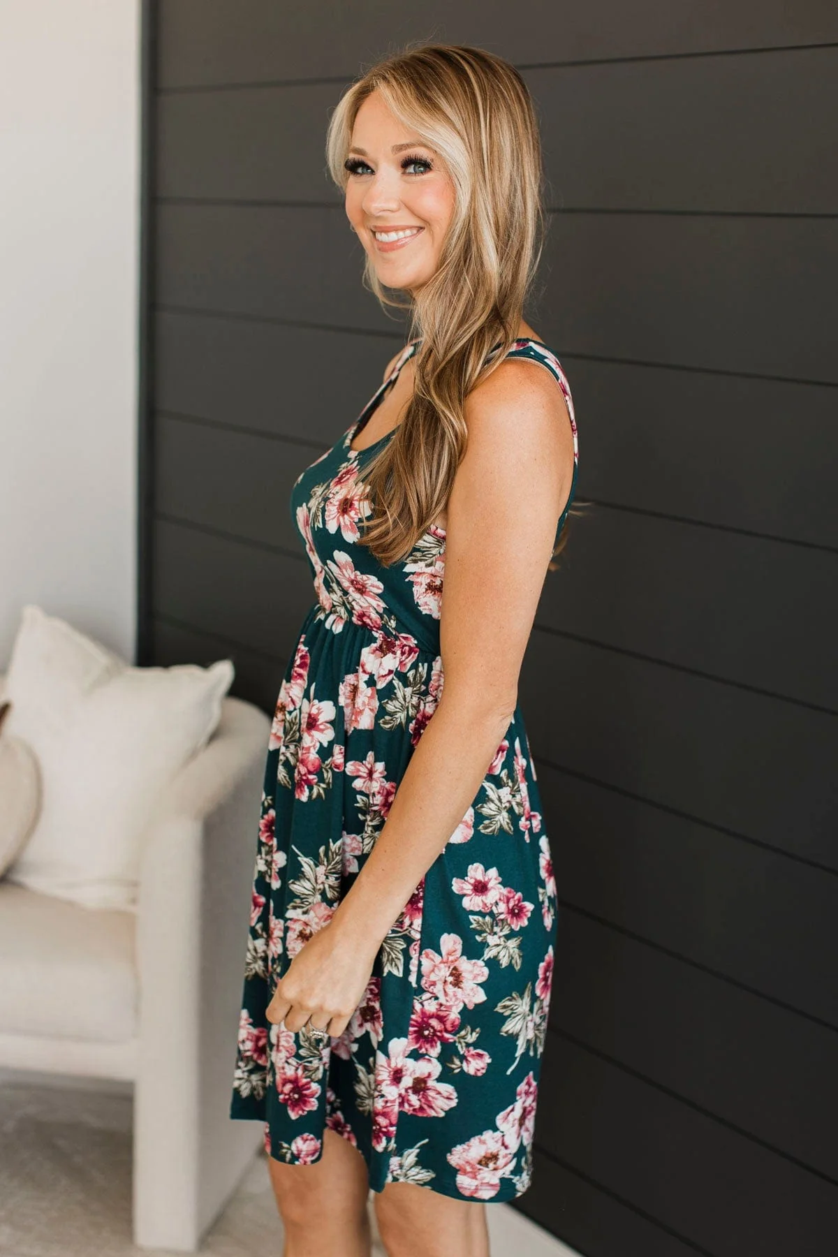 Compass To Your Heart Floral Dress- Hunter Green - Image 5