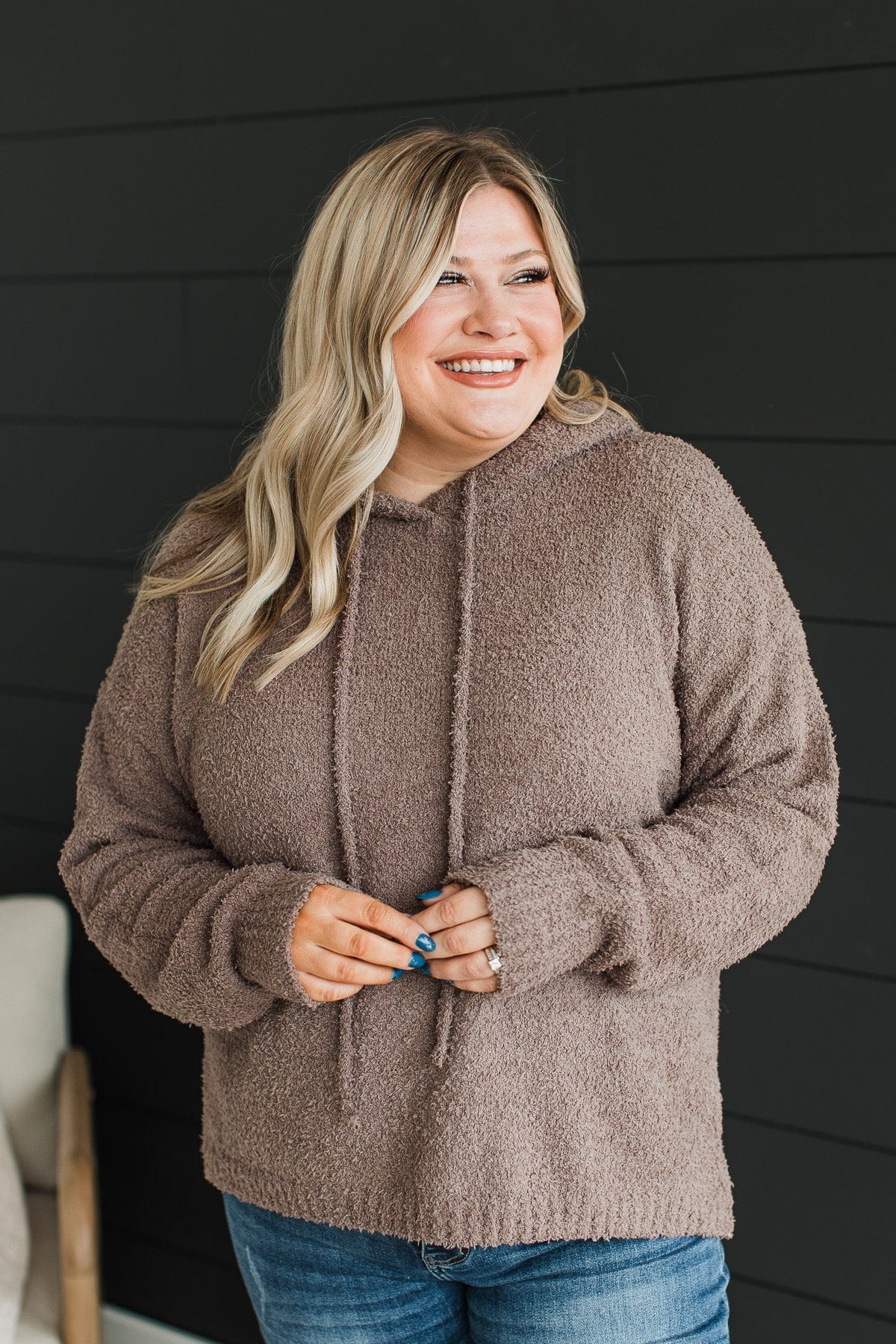 Compelled By You Fuzzy Knit Hoodie- Dark Mocha - Image 2