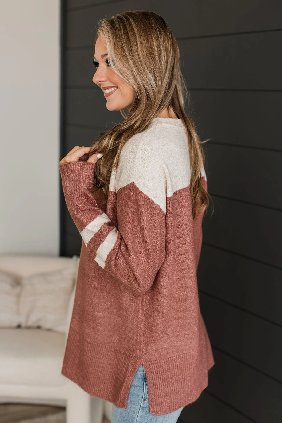 Complete Bliss Color Block Knit Sweater- Rose - Image 5