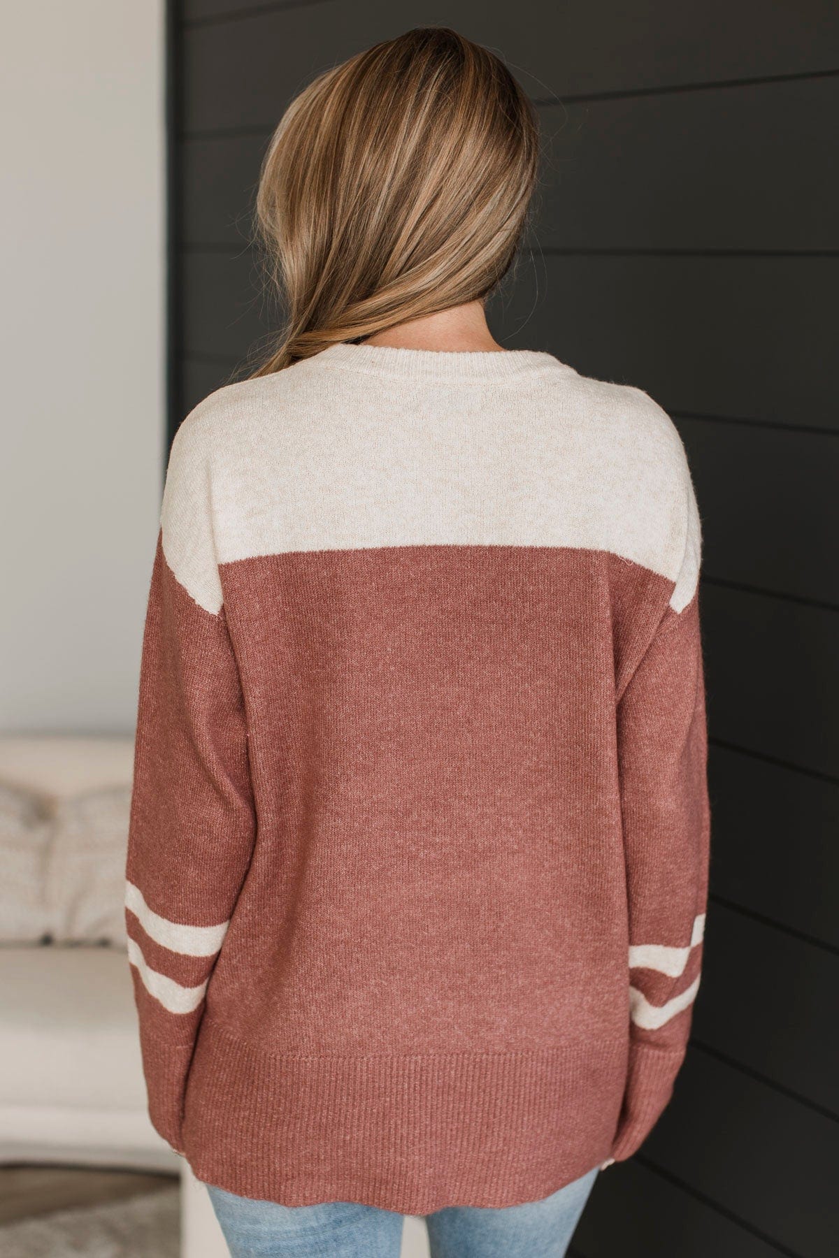 Complete Bliss Color Block Knit Sweater- Rose - Image 7