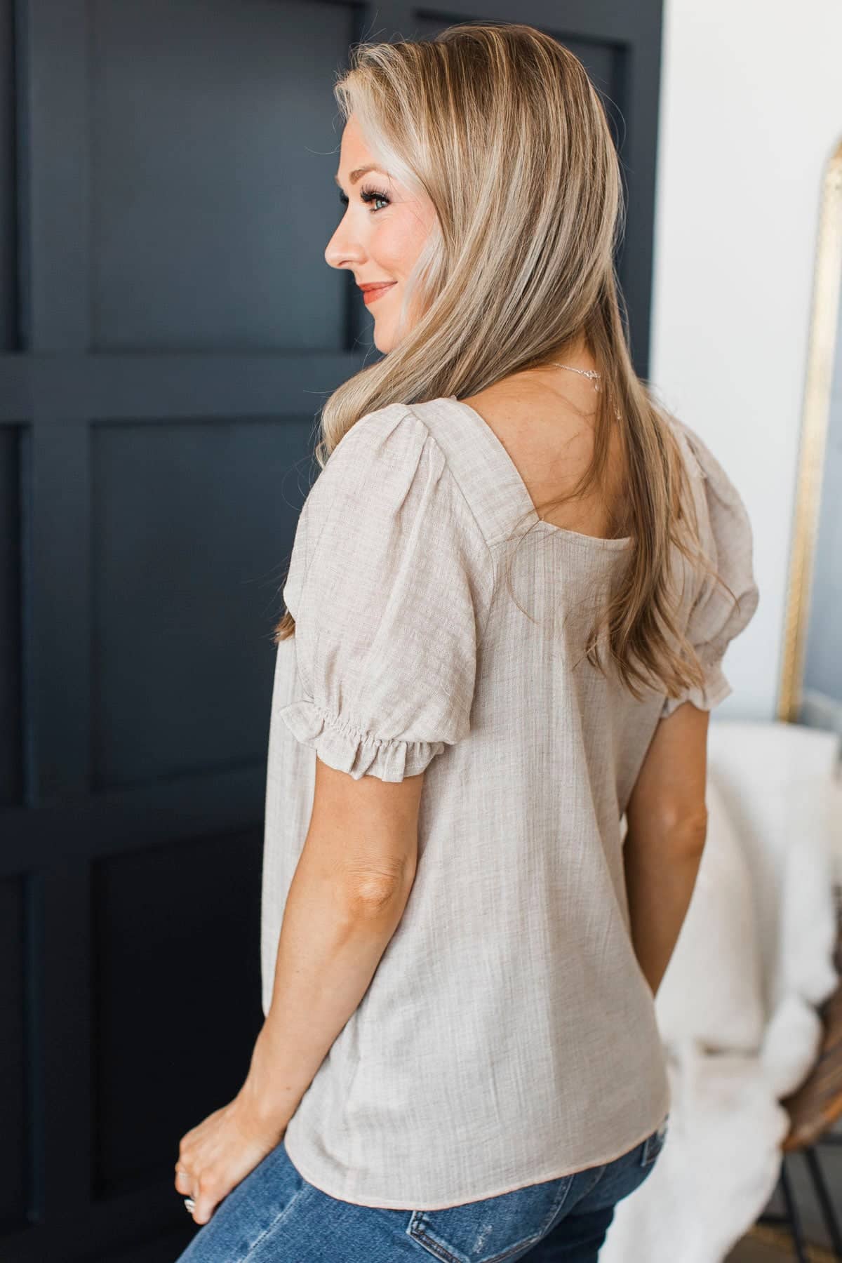 Complete Euphoria Puff Sleeve Top- Oatmeal - Image 6