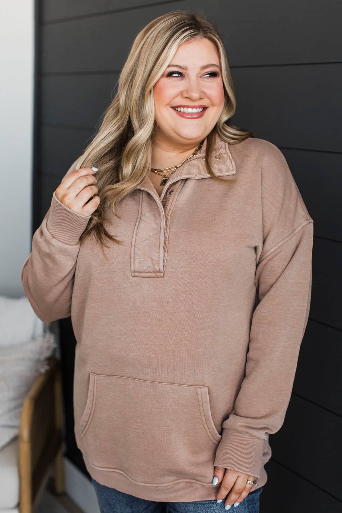 Completely Mesmerized Lightweight Pullover- Mocha - Image 3