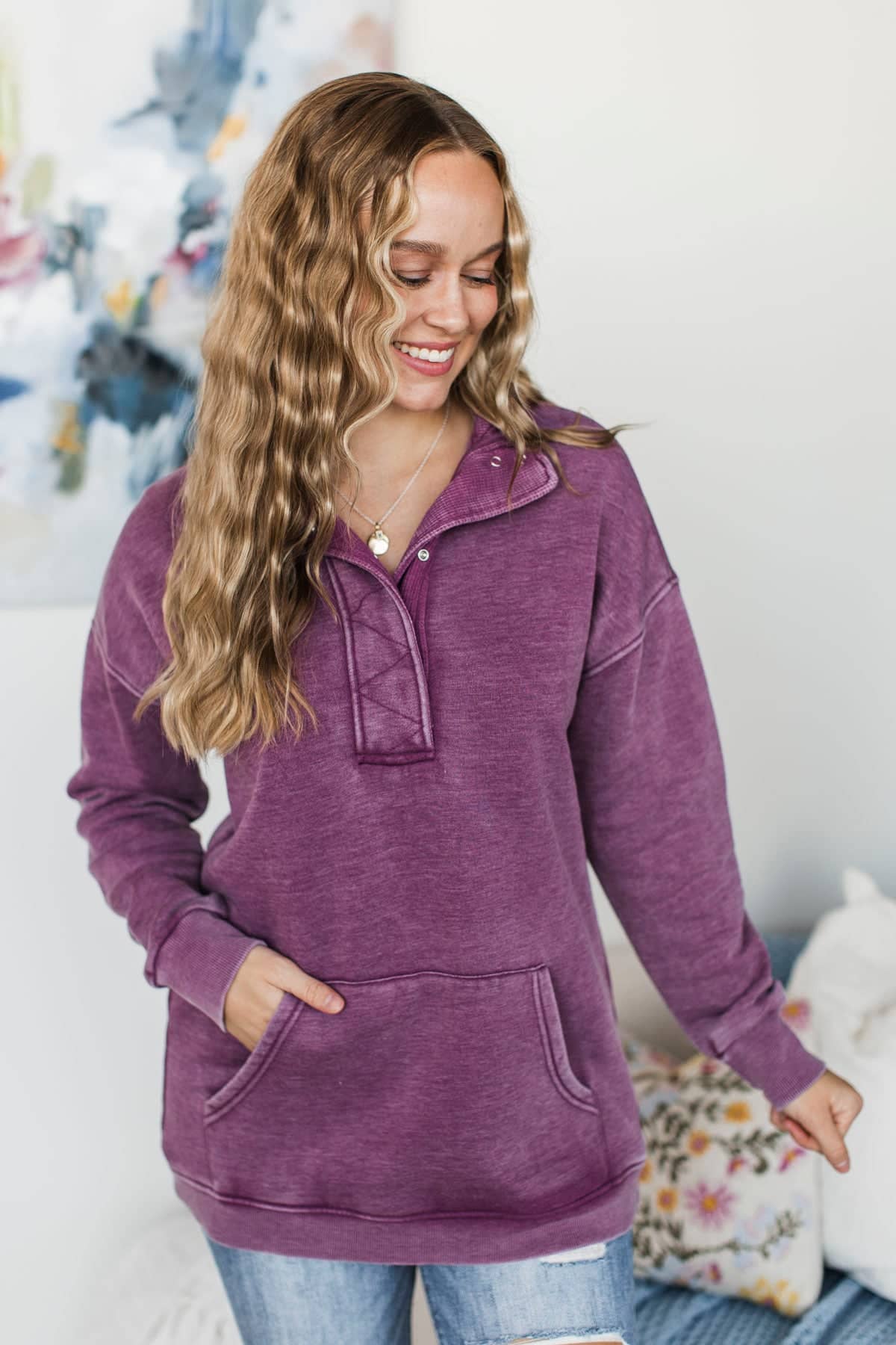 Completely Mesmerized Lightweight Pullover- Purple - Image 2