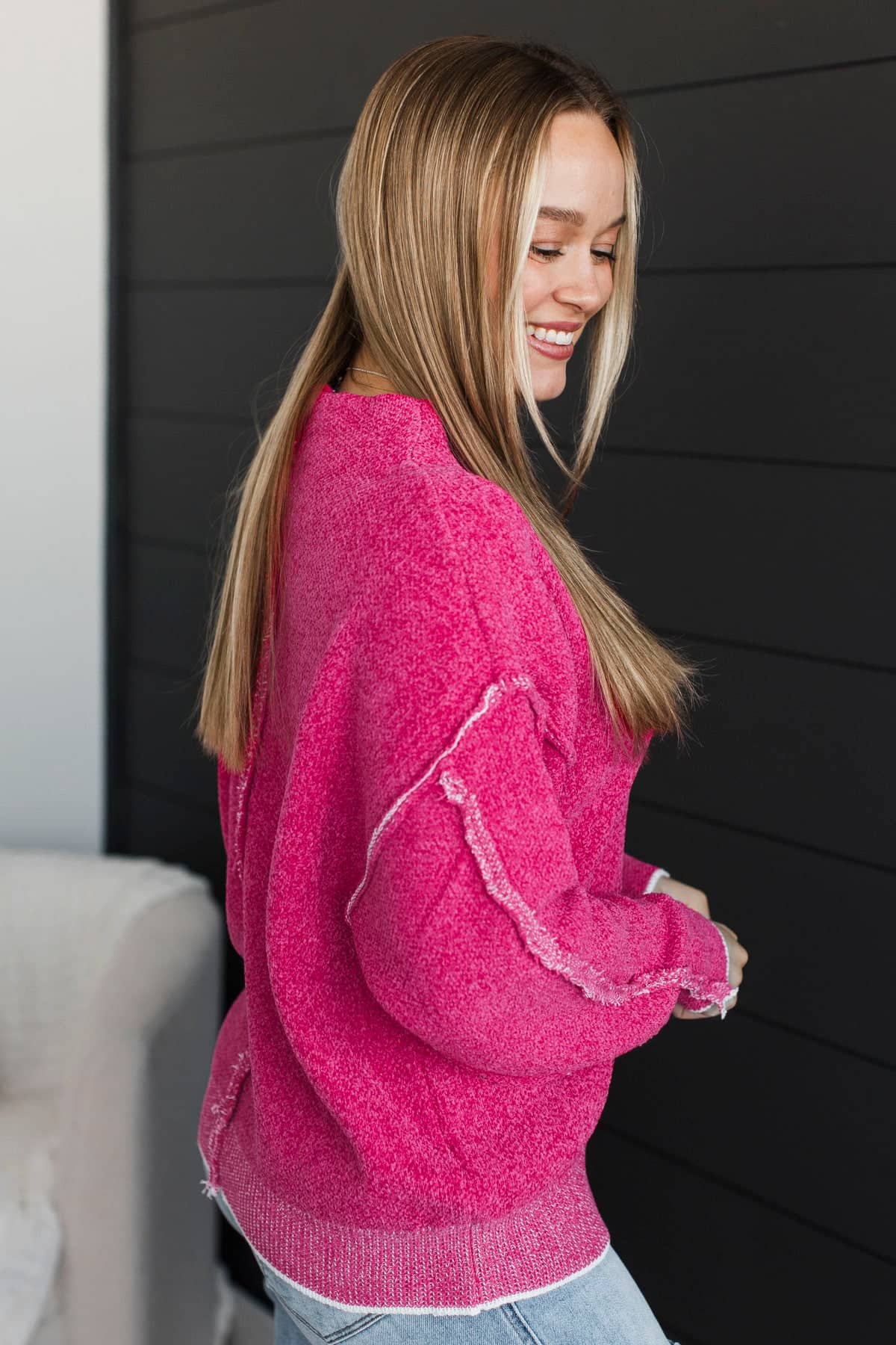 Completely Unbothered Chenille Knit Sweater- Hot Pink - Image 6