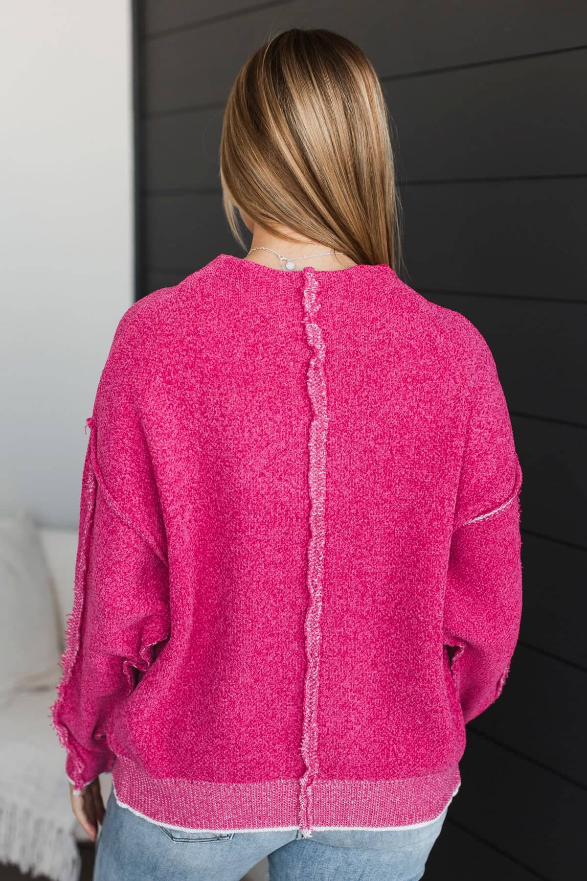 Completely Unbothered Chenille Knit Sweater- Hot Pink - Image 8