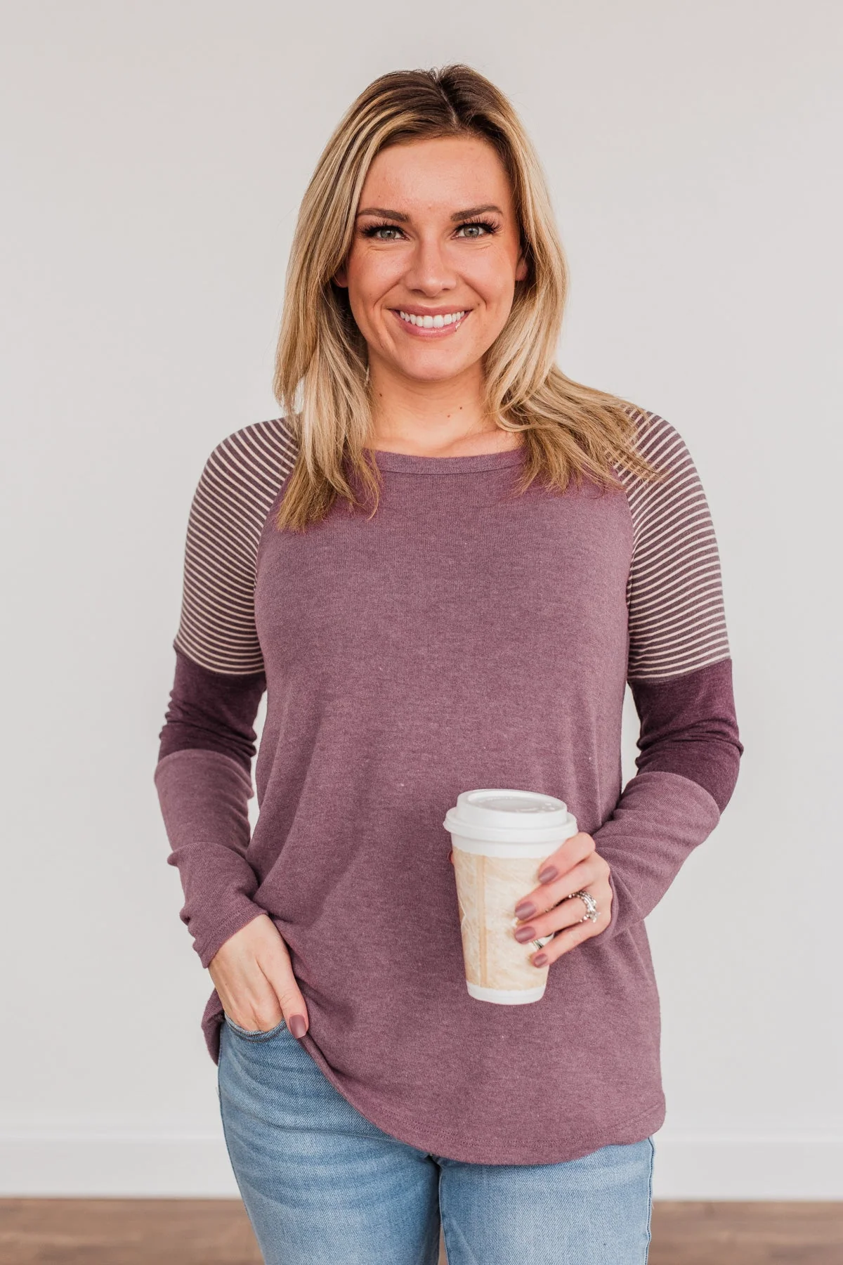 Compliment Me Striped Color Block Top- Dark Lavender - Image 2