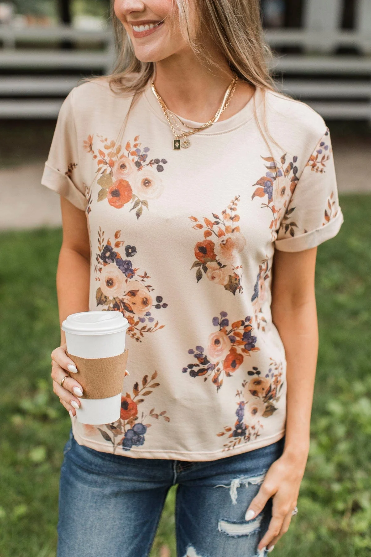 Confident Approach Floral Top- Tan & Rust - Image 2