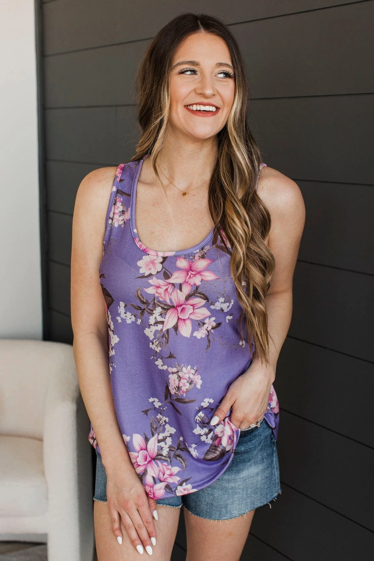 Confident Moves Floral Tank Top- Lavender - Image 3