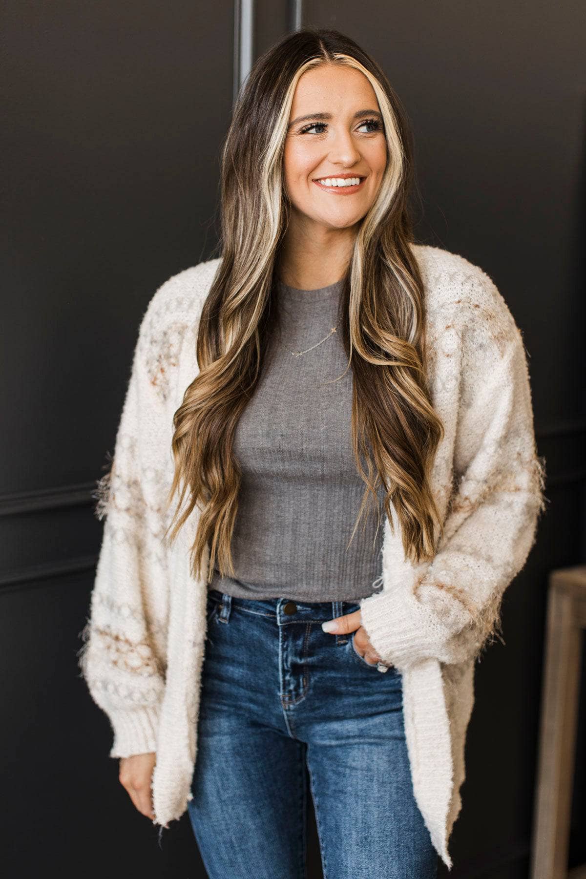 Confidently Yours Striped Knit Cardigan- Ivory