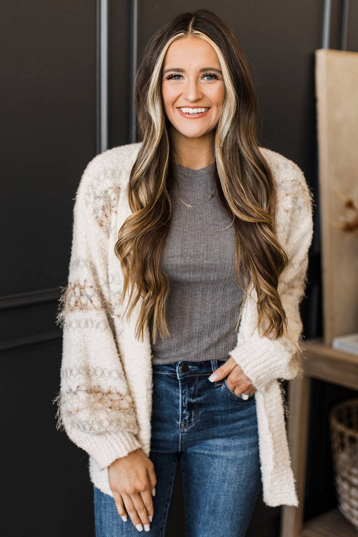 Confidently Yours Striped Knit Cardigan- Ivory - Image 5