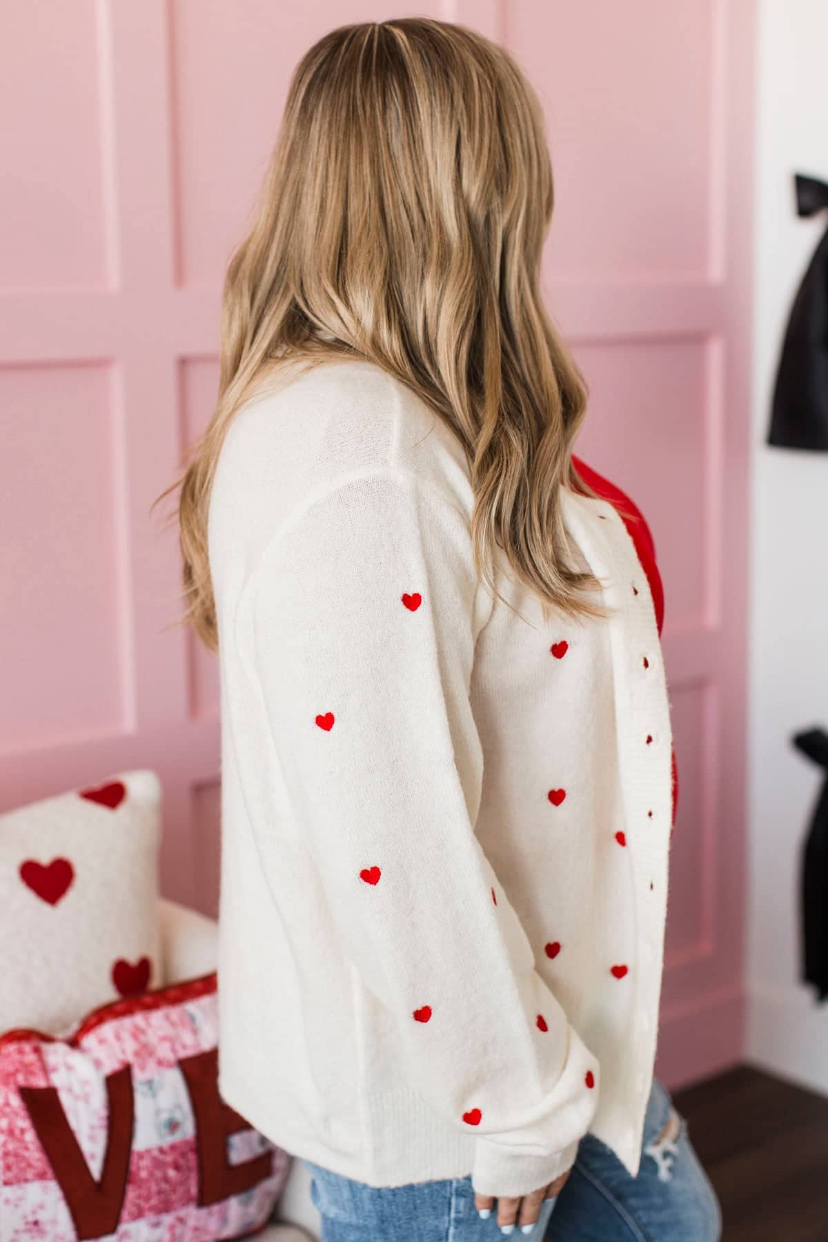 Connected Souls Heart Print Button Cardigan- Ivory - Image 7