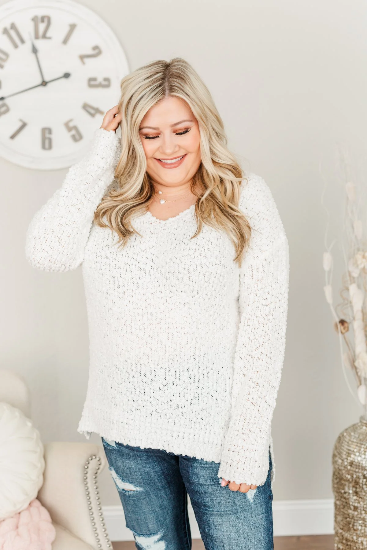 Conquer The Cold Popcorn Knit Sweater- Off White - Image 4