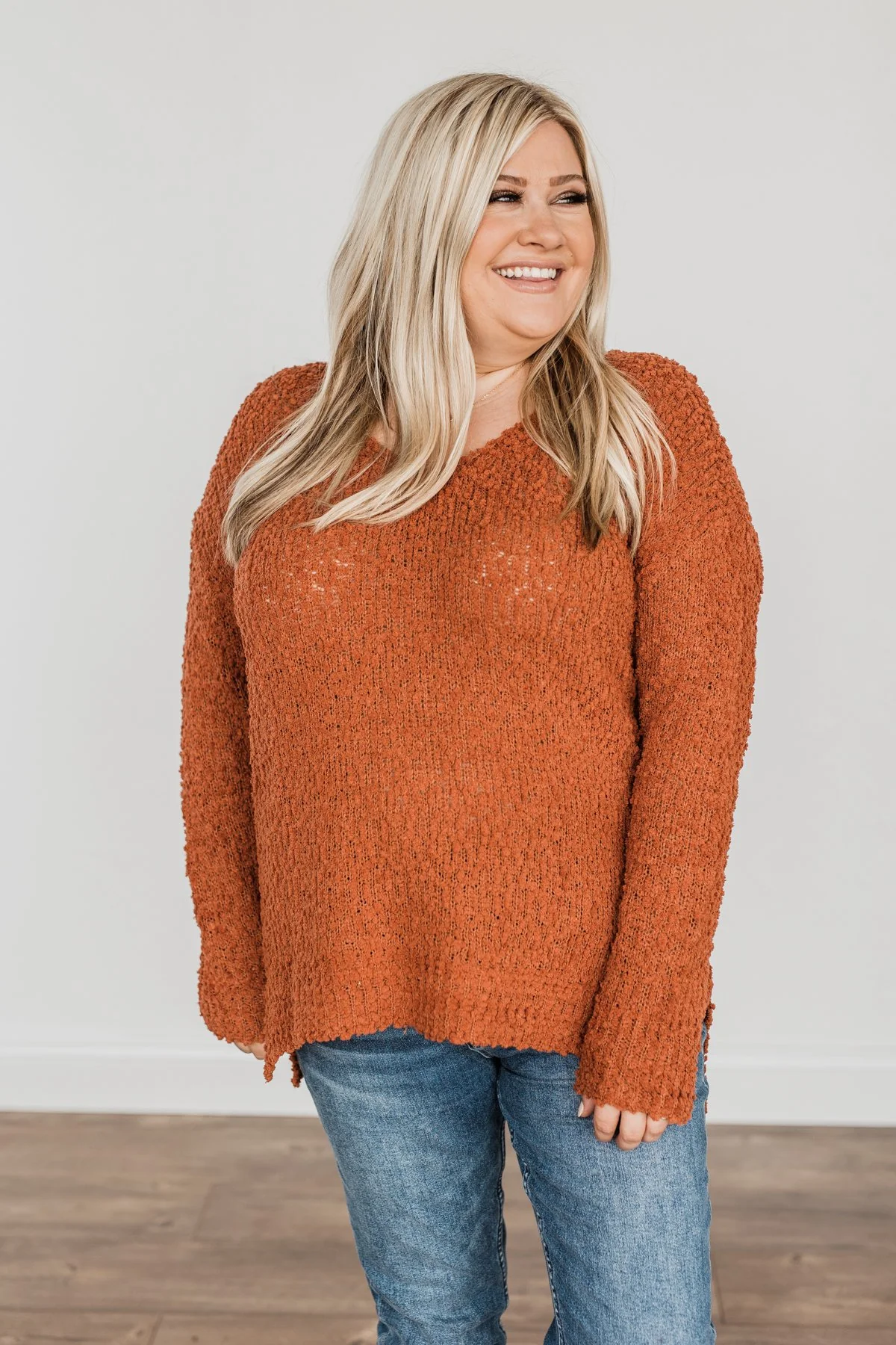 Conquer The Cold Popcorn Knit Sweater- Rust - Image 9