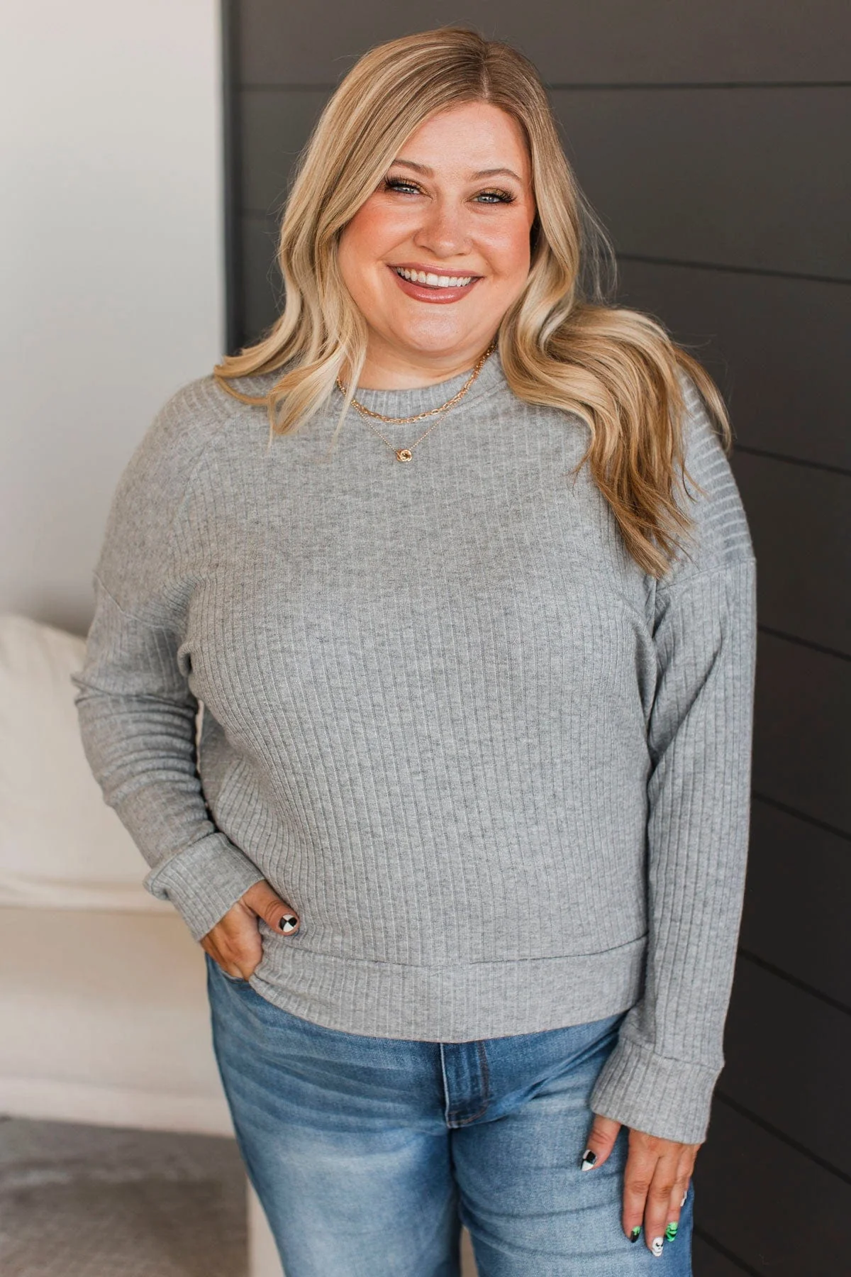 Considerably Cute Pullover Top- Heather Grey - Image 2