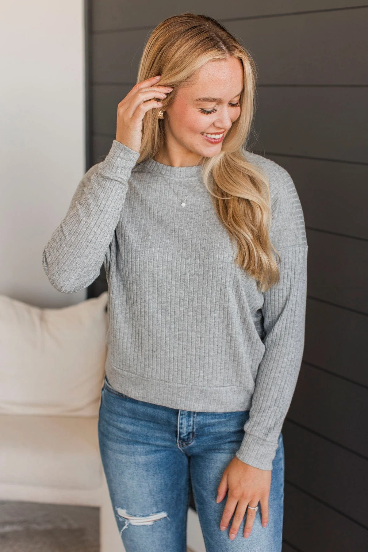 Considerably Cute Pullover Top- Heather Grey - Image 3