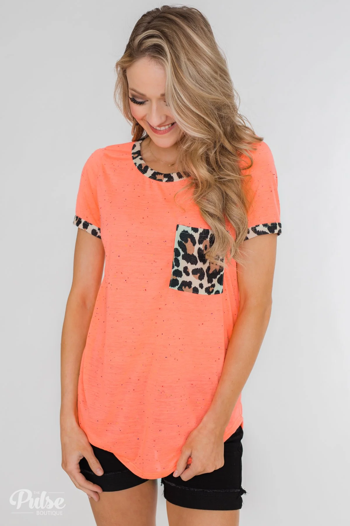 Constant Excitement Confetti & Leopard Pocket Top- Neon Orange - Image 5