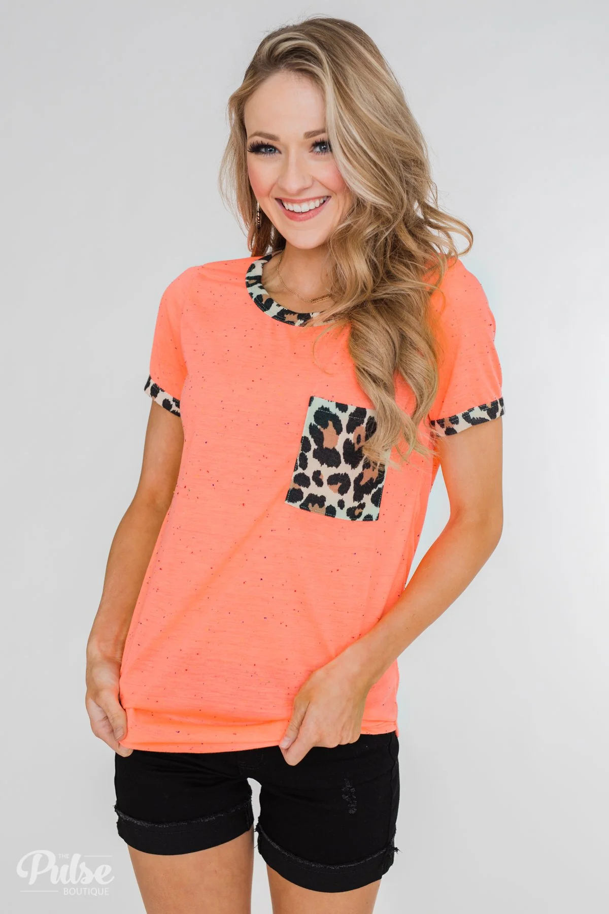 Constant Excitement Confetti & Leopard Pocket Top- Neon Orange - Image 6