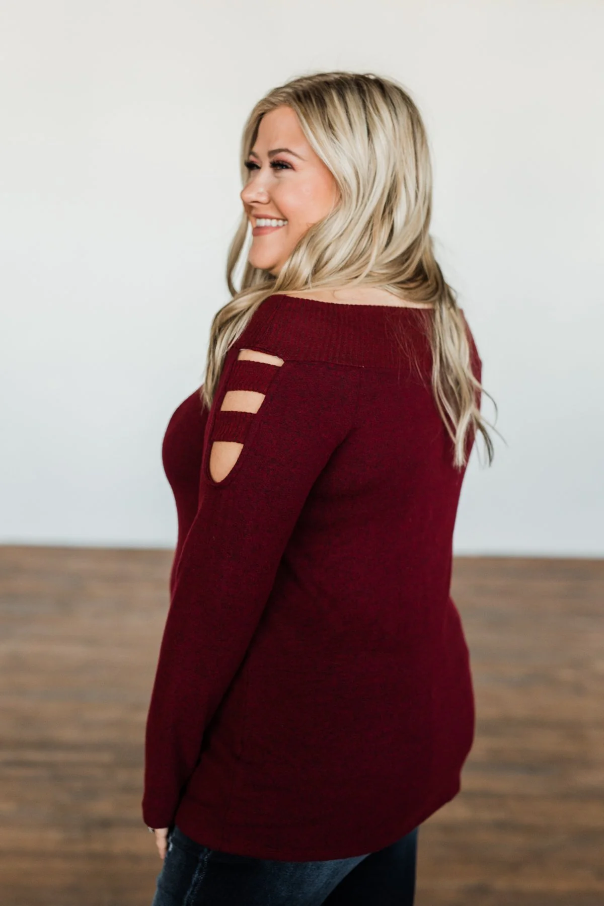 Consumed By Love Off The Shoulder Sweater- Burgundy - Image 11