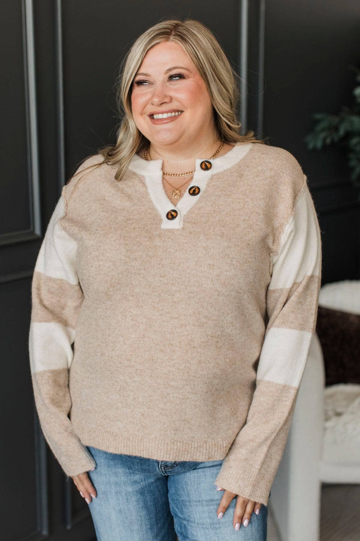 Continuing Romance Color Block Sweater- Ivory & Beige - Image 3