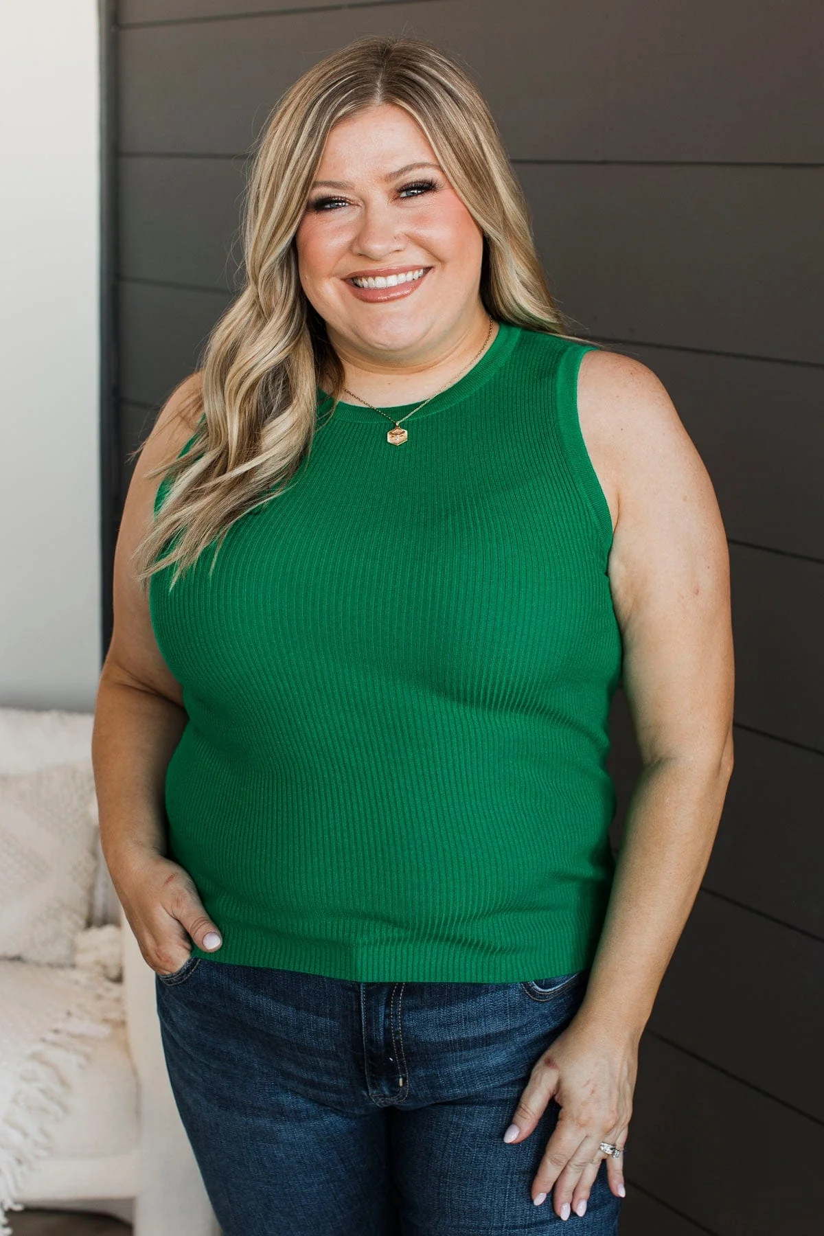 Cool Ambition Ribbed Tank Top- Kelly Green - Image 4