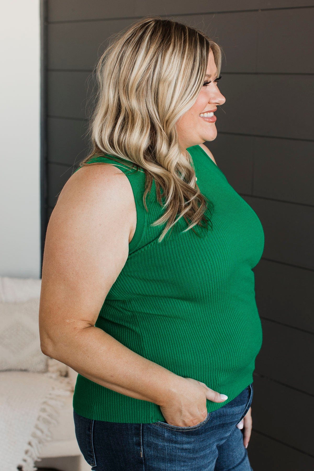 Cool Ambition Ribbed Tank Top- Kelly Green - Image 6