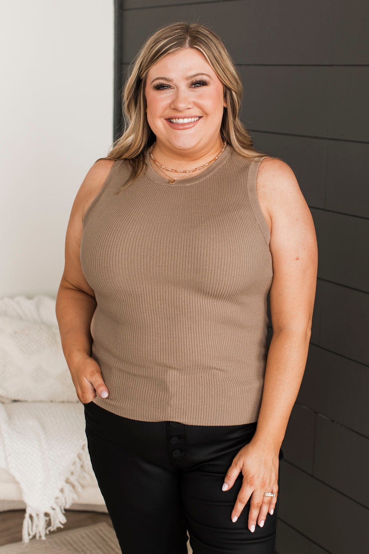 Cool Ambition Ribbed Tank Top- Taupe - Image 5