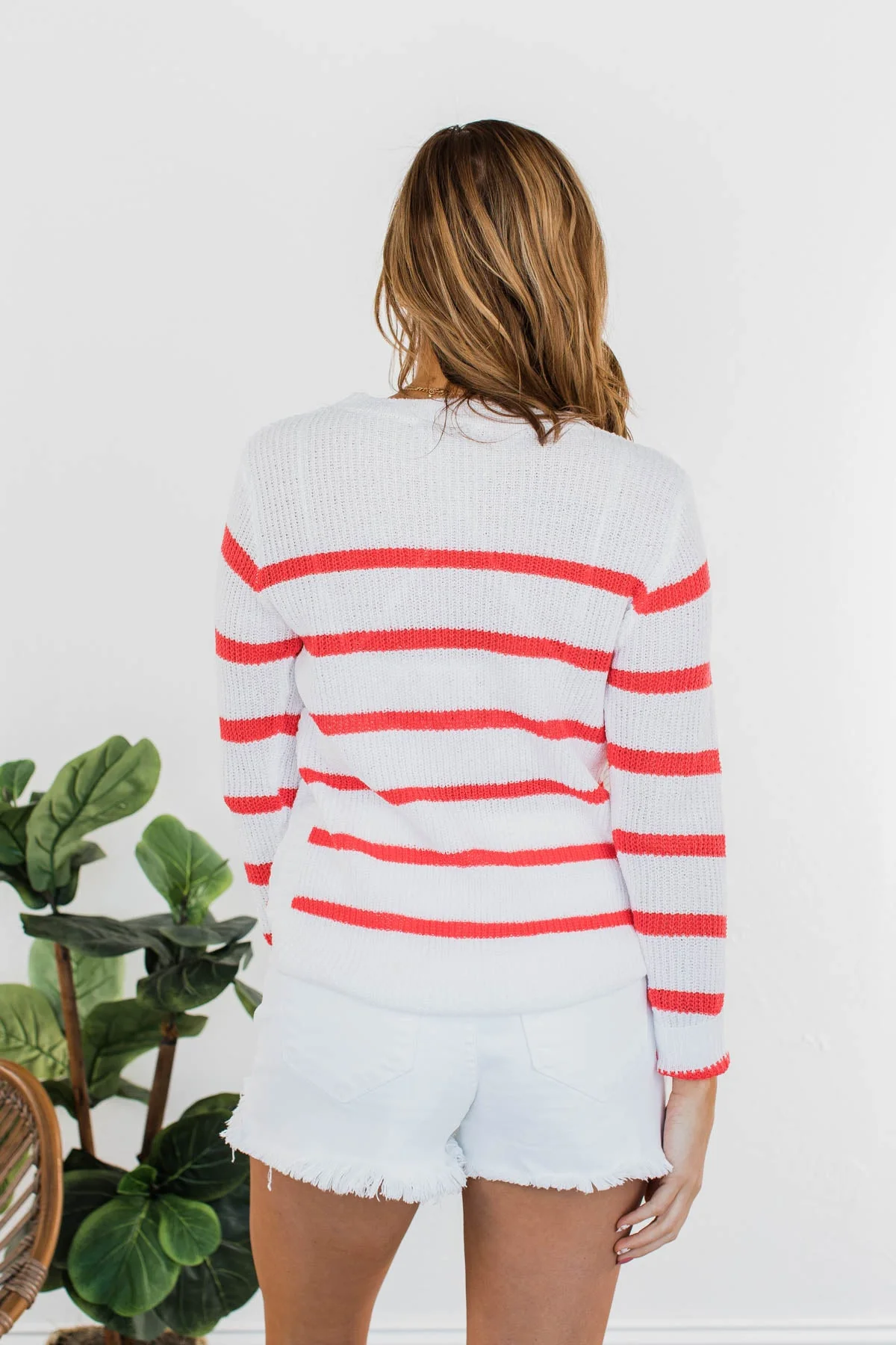 Cool Breezes Striped Sweater- Coral & Ivory - Image 11