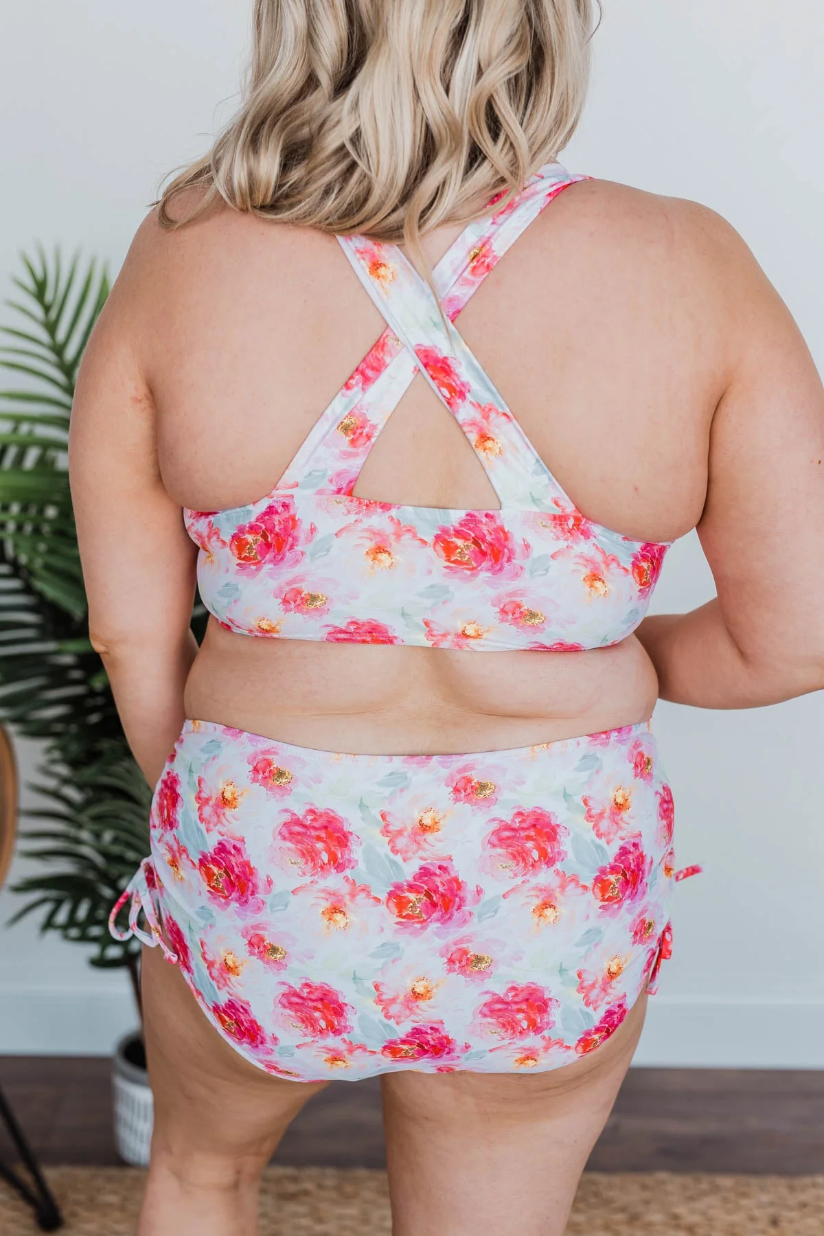 Cool By The Pool Ruched Swim Bottoms- Ivory & Pink Floral - Image 9