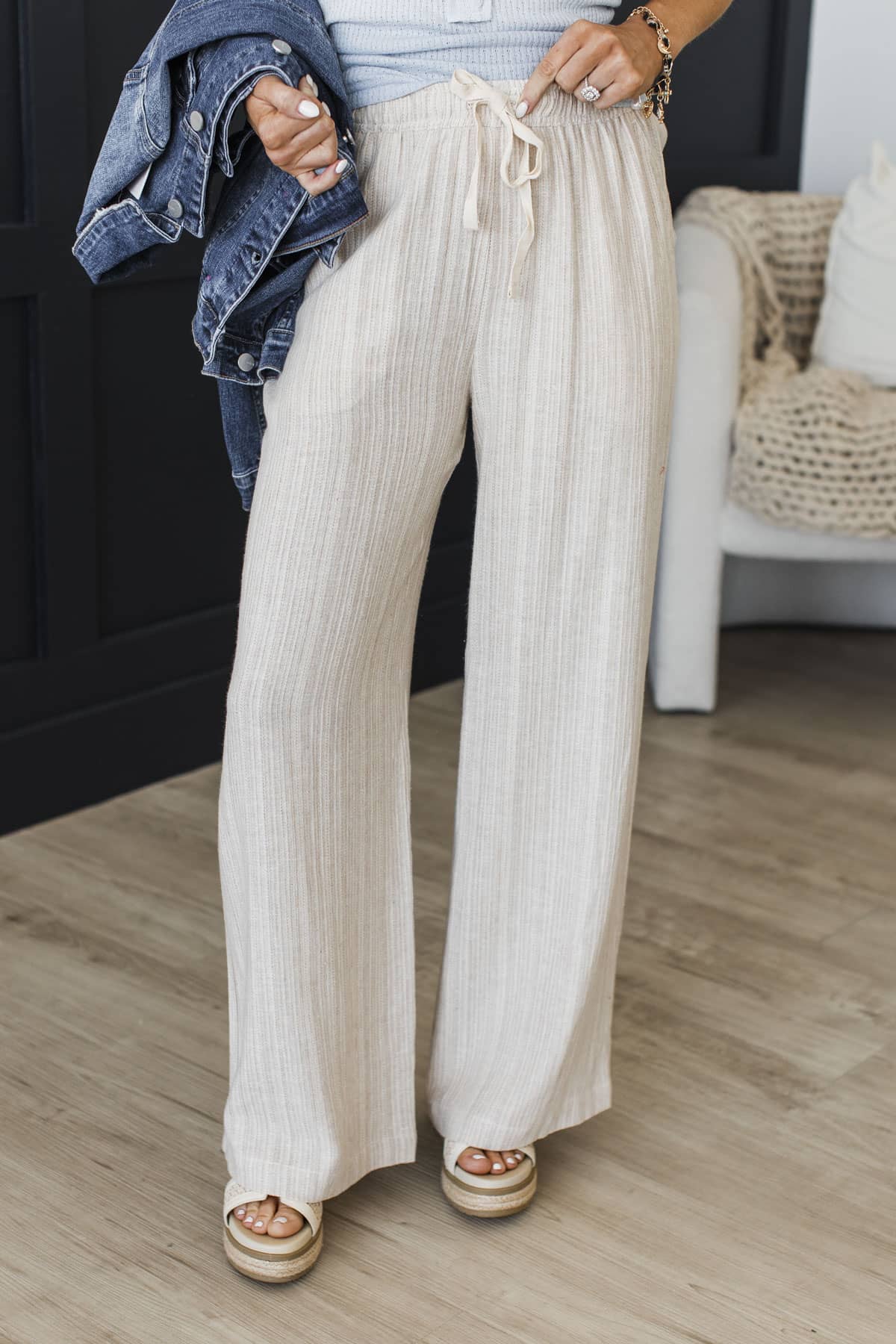 Cool Comfort Drawstring Linen Pants- Natural - Image 3